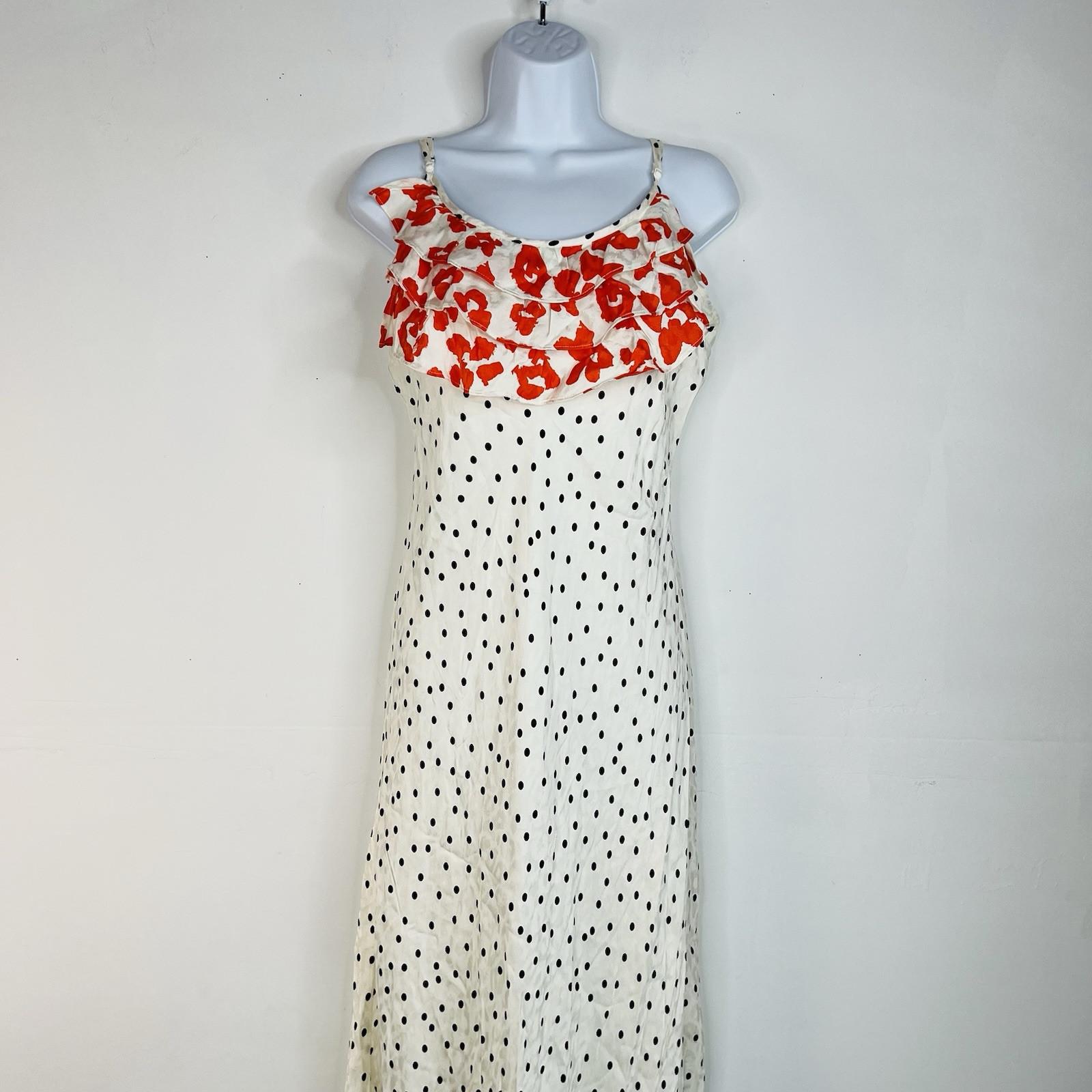 Rixo Viscose Dress M White Polka Dot Ruffle Spaghetti Strap Romantic Maxi New
