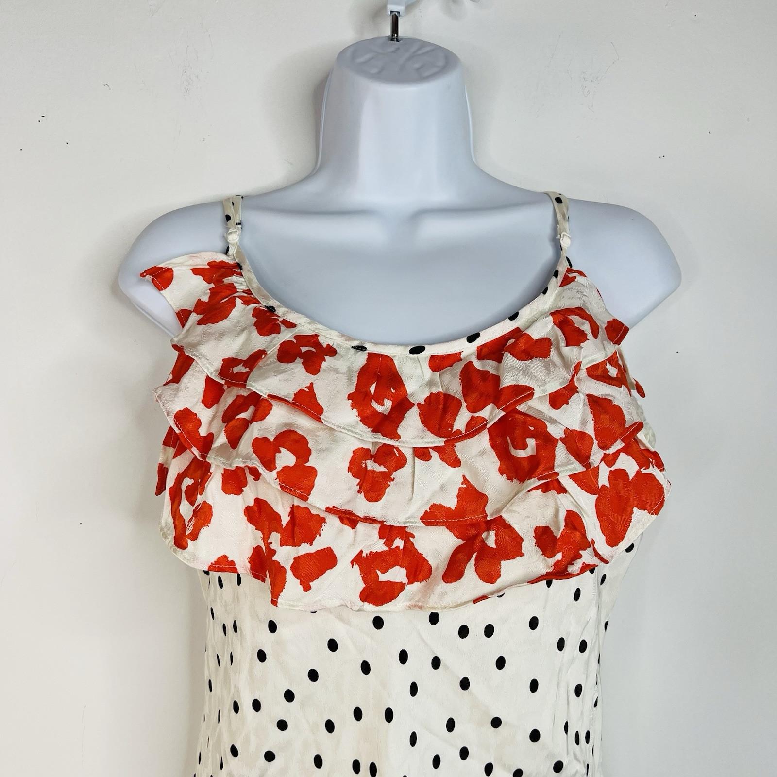 Rixo Viscose Dress M White Polka Dot Ruffle Spaghetti Strap Romantic Maxi New