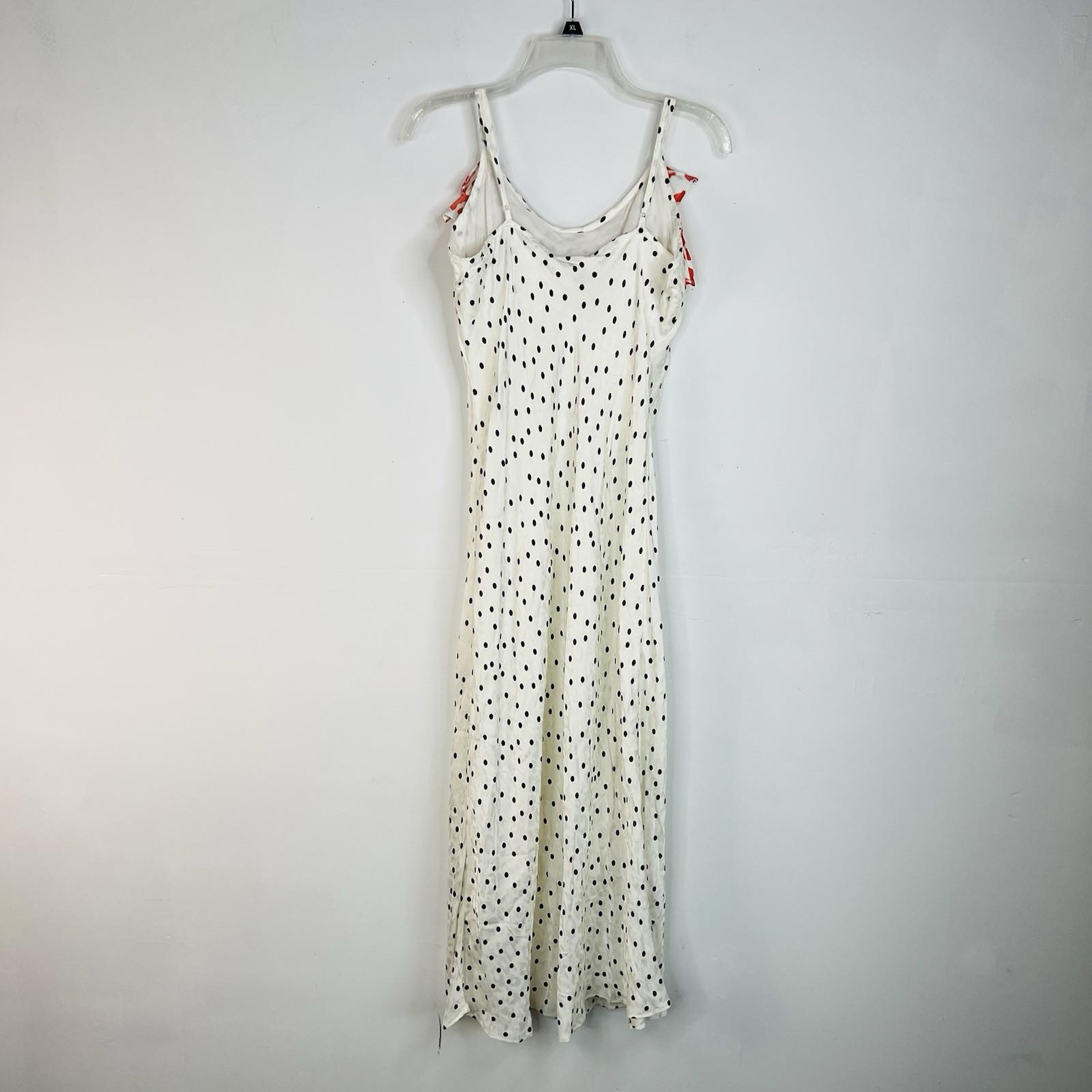 Rixo Viscose Dress M White Polka Dot Ruffle Spaghetti Strap Romantic Maxi New