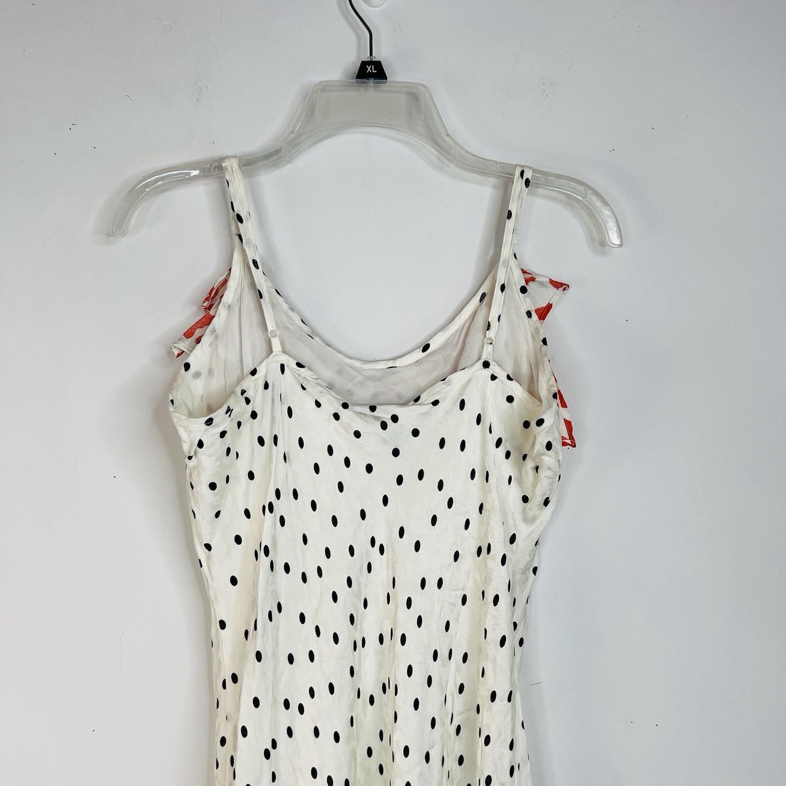 Rixo Viscose Dress M White Polka Dot Ruffle Spaghetti Strap Romantic Maxi New