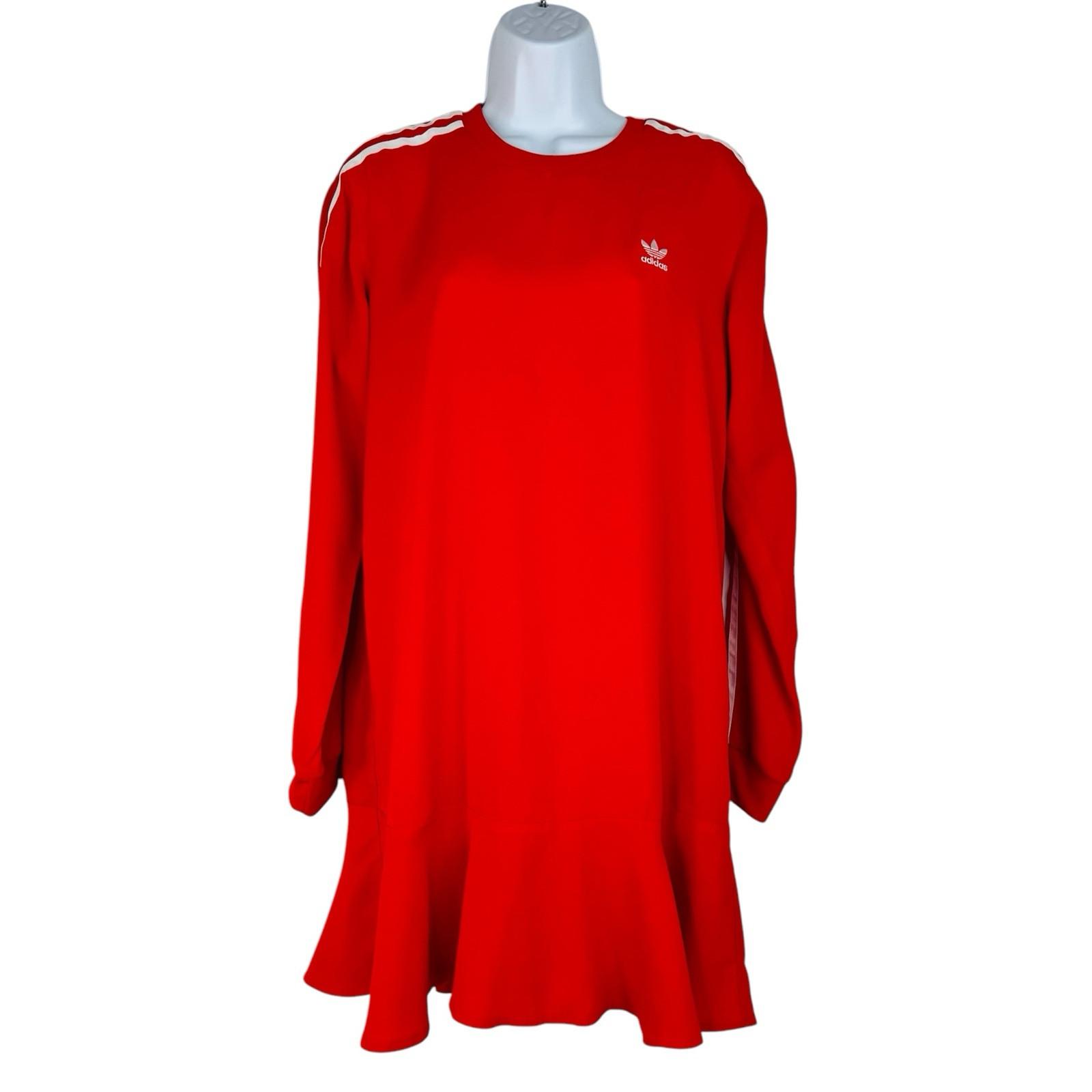 Adidas T-Shirt Dress S Red Sporty Stretchy Fitting Shift Crew Neck Tiered Hem