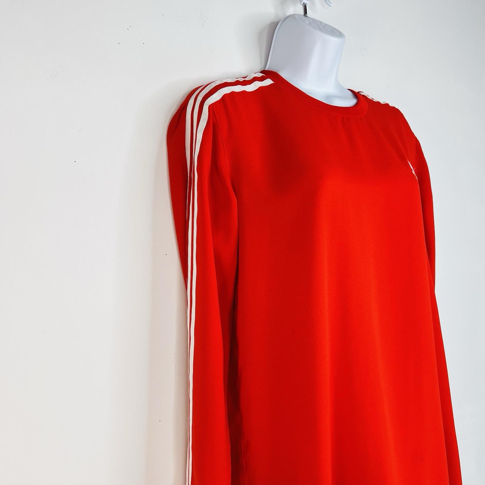 Adidas T-Shirt Dress S Red Sporty Stretchy Fitting Shift Crew Neck Tiered Hem