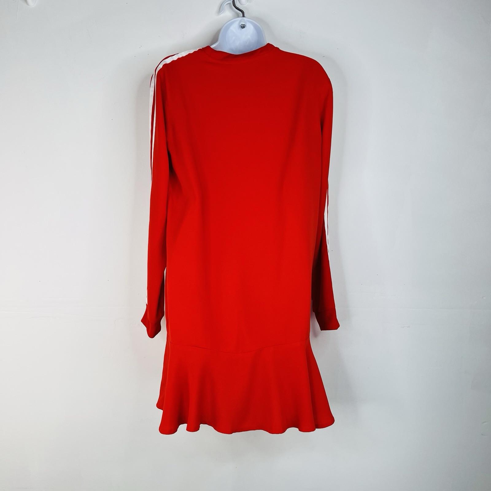 Adidas T-Shirt Dress S Red Sporty Stretchy Fitting Shift Crew Neck Tiered Hem
