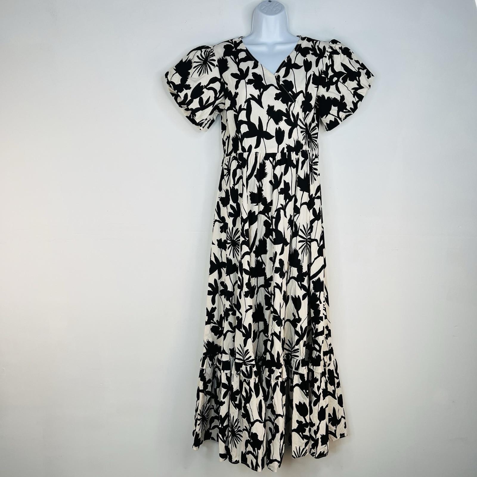 IVY CITY Mila Maxi Dress S Black White Cottagecore Babydoll Balloon Sleeve