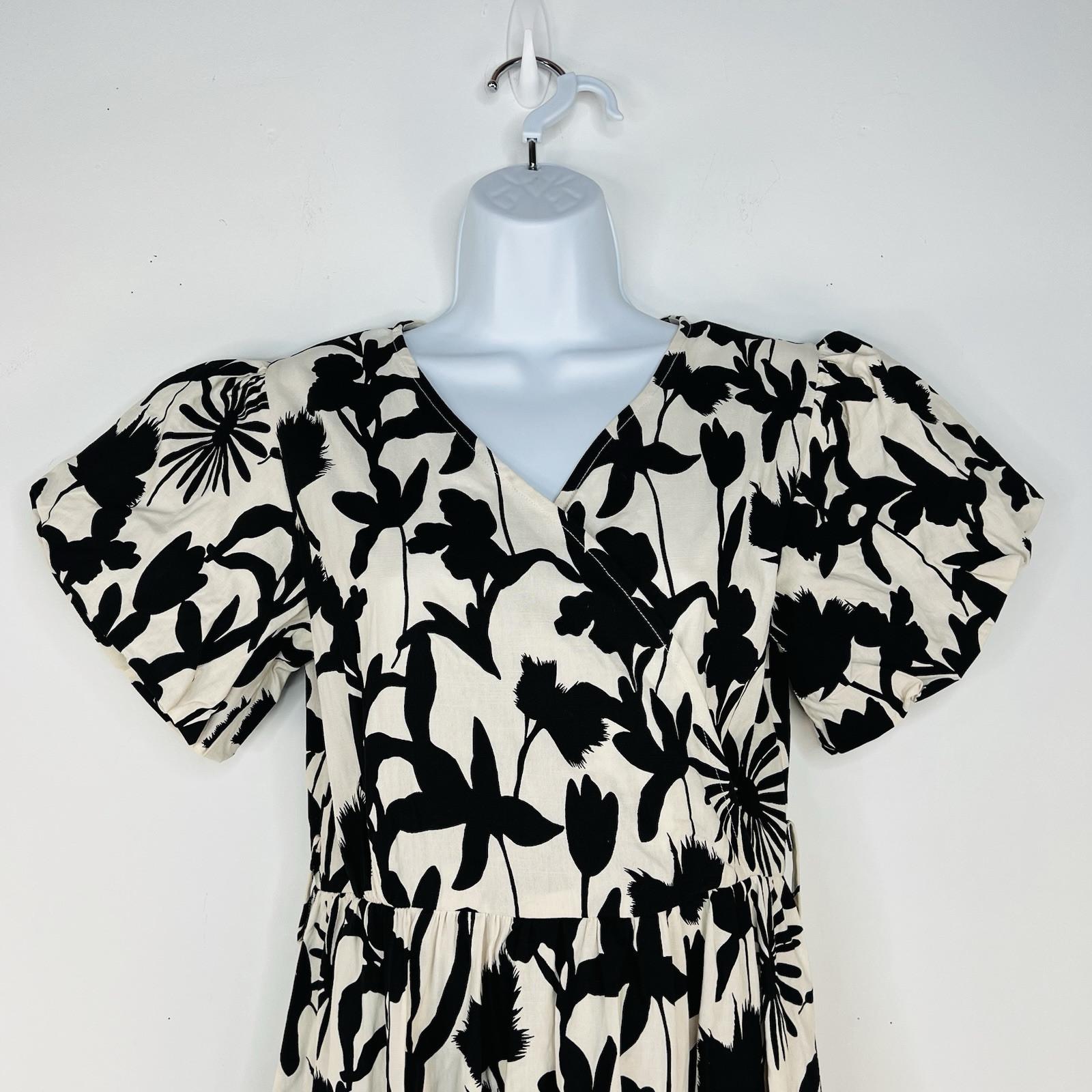 IVY CITY Mila Maxi Dress S Black White Cottagecore Babydoll Balloon Sleeve
