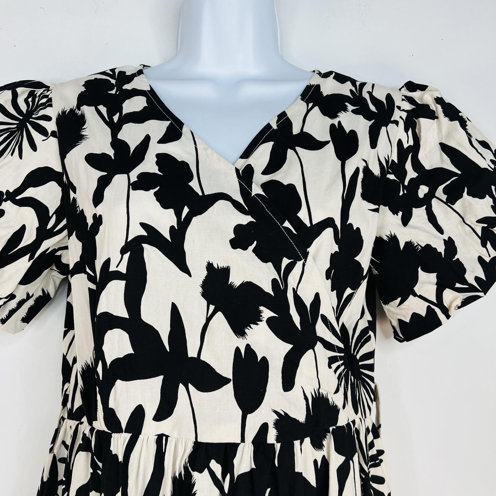 IVY CITY Mila Maxi Dress S Black White Cottagecore Babydoll Balloon Sleeve