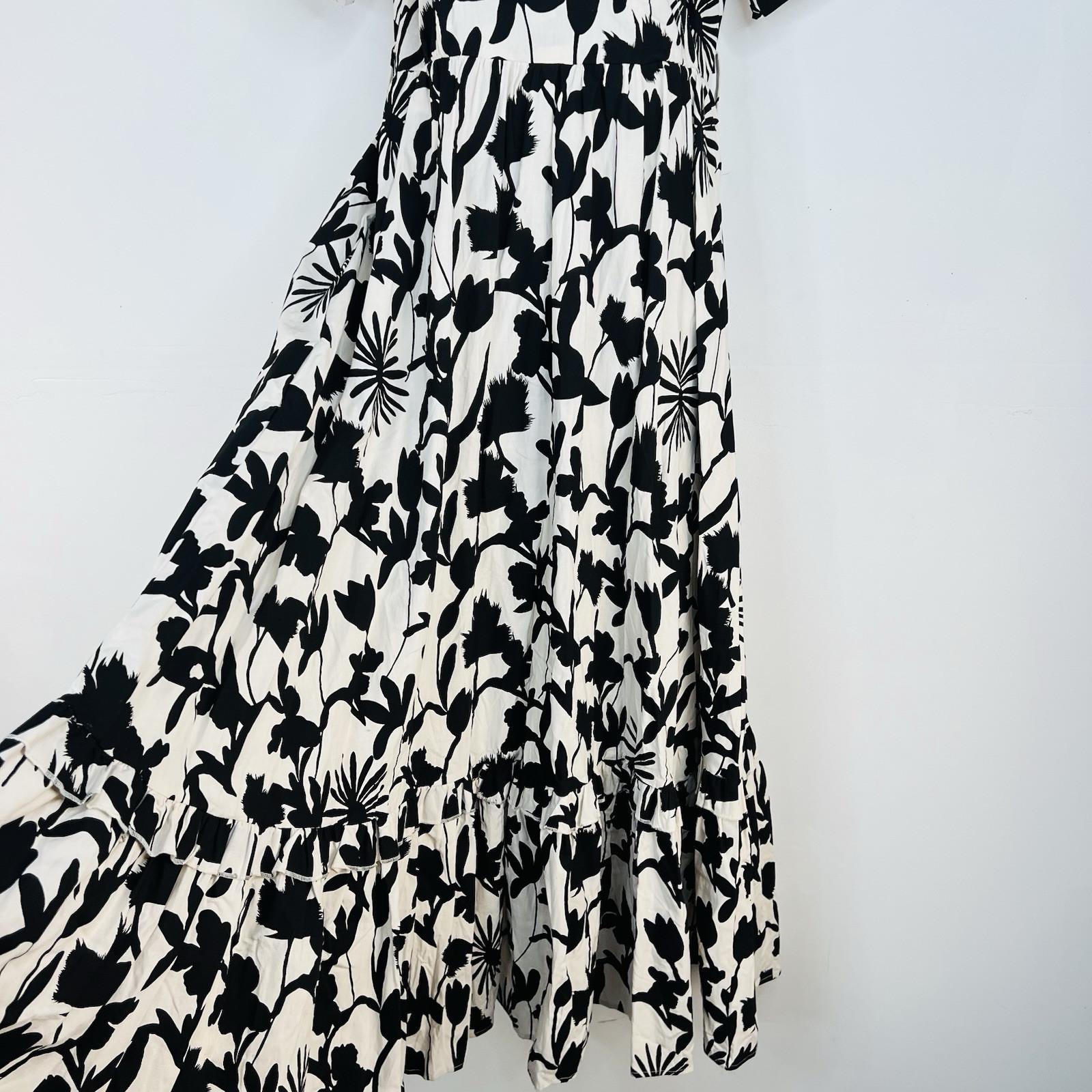 IVY CITY Mila Maxi Dress S Black White Cottagecore Babydoll Balloon Sleeve