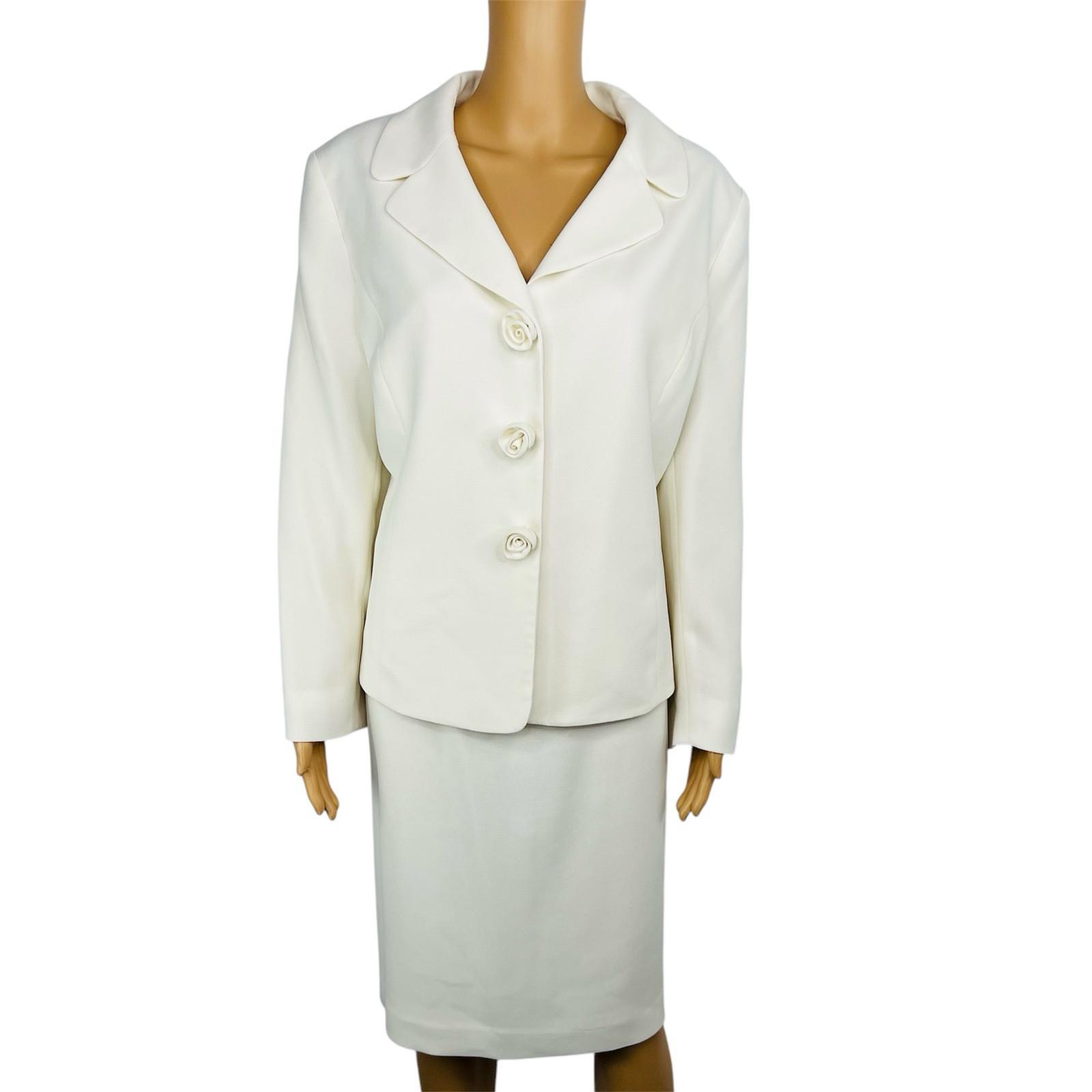 Le Suit Polyester Skirt Suit Size 16 Off White Lined Crepe Timeless Classy 2PC