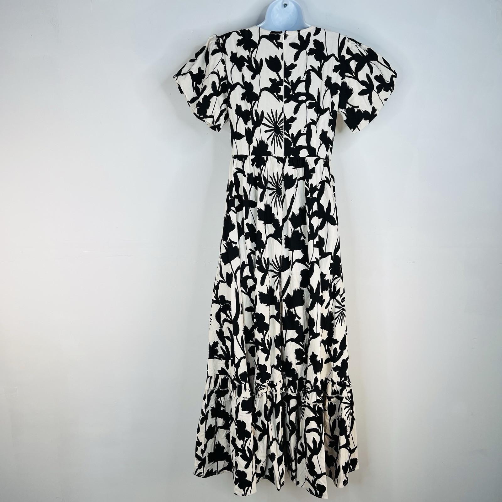 IVY CITY Mila Maxi Dress S Black White Cottagecore Babydoll Balloon Sleeve