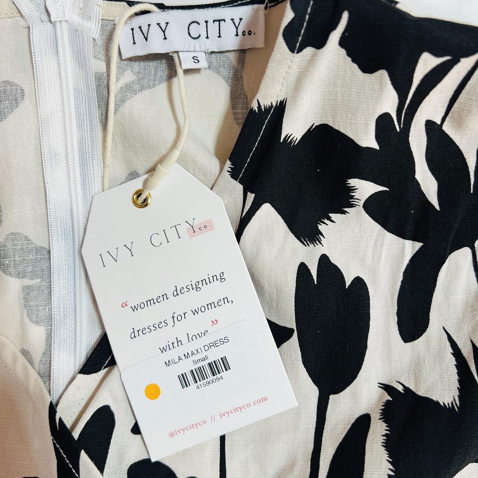 IVY CITY Mila Maxi Dress S Black White Cottagecore Babydoll Balloon Sleeve