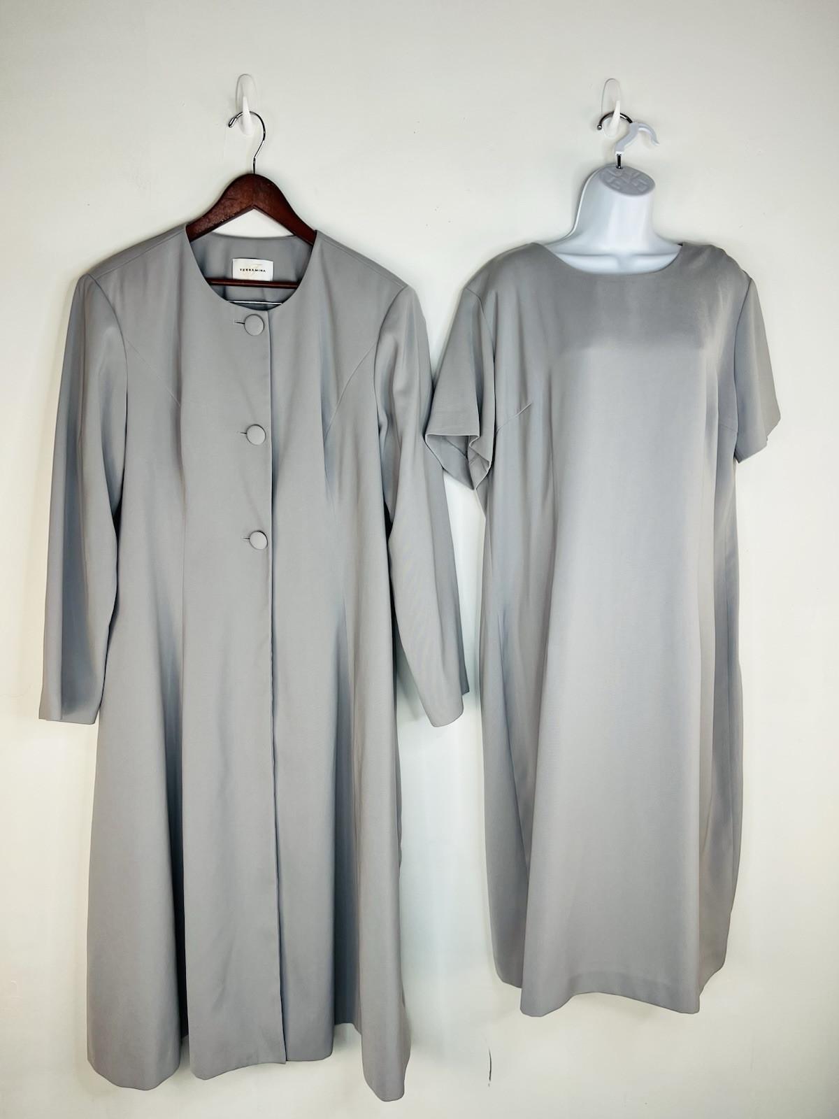 Terramina Polyester Midi Dress Suit Size 18 Silver Elegant Cocktail Classic