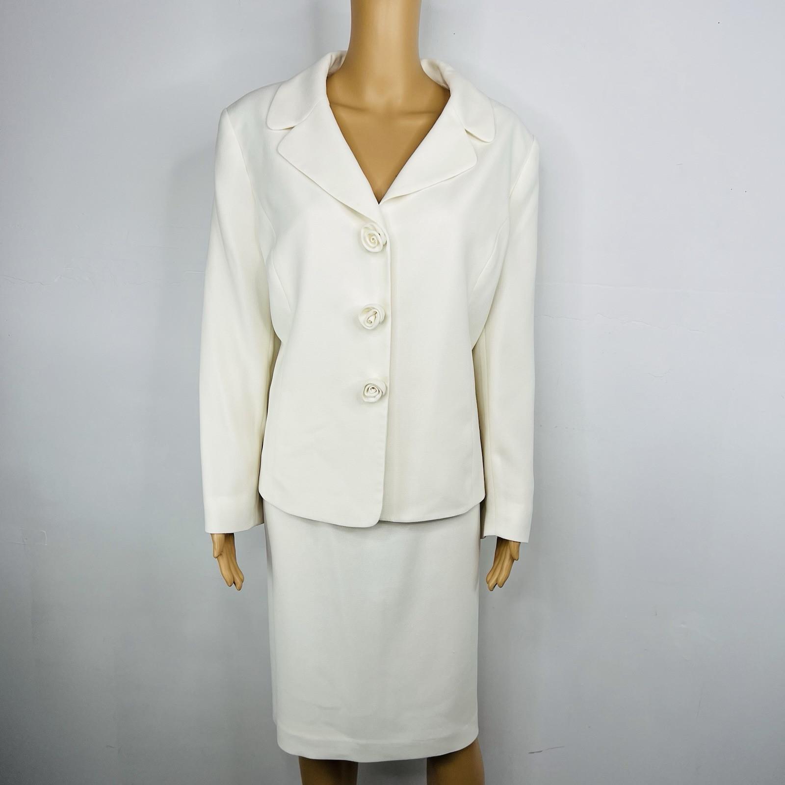 Le Suit Polyester Skirt Suit Size 16 Off White Lined Crepe Timeless Classy 2PC