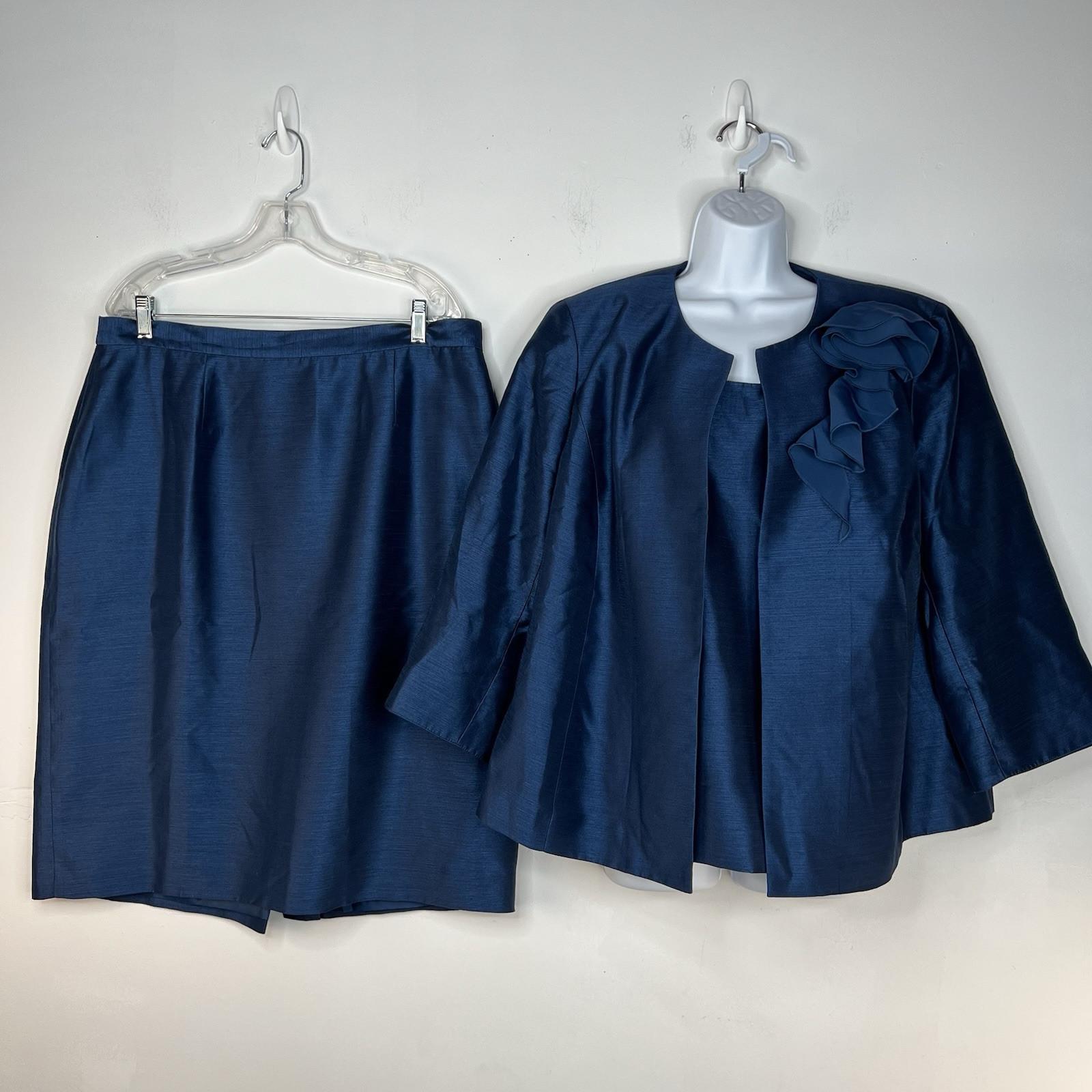Kasper Polyester Skirt Suit Top 16W Navy Timeless Lined Cocktail Collarless