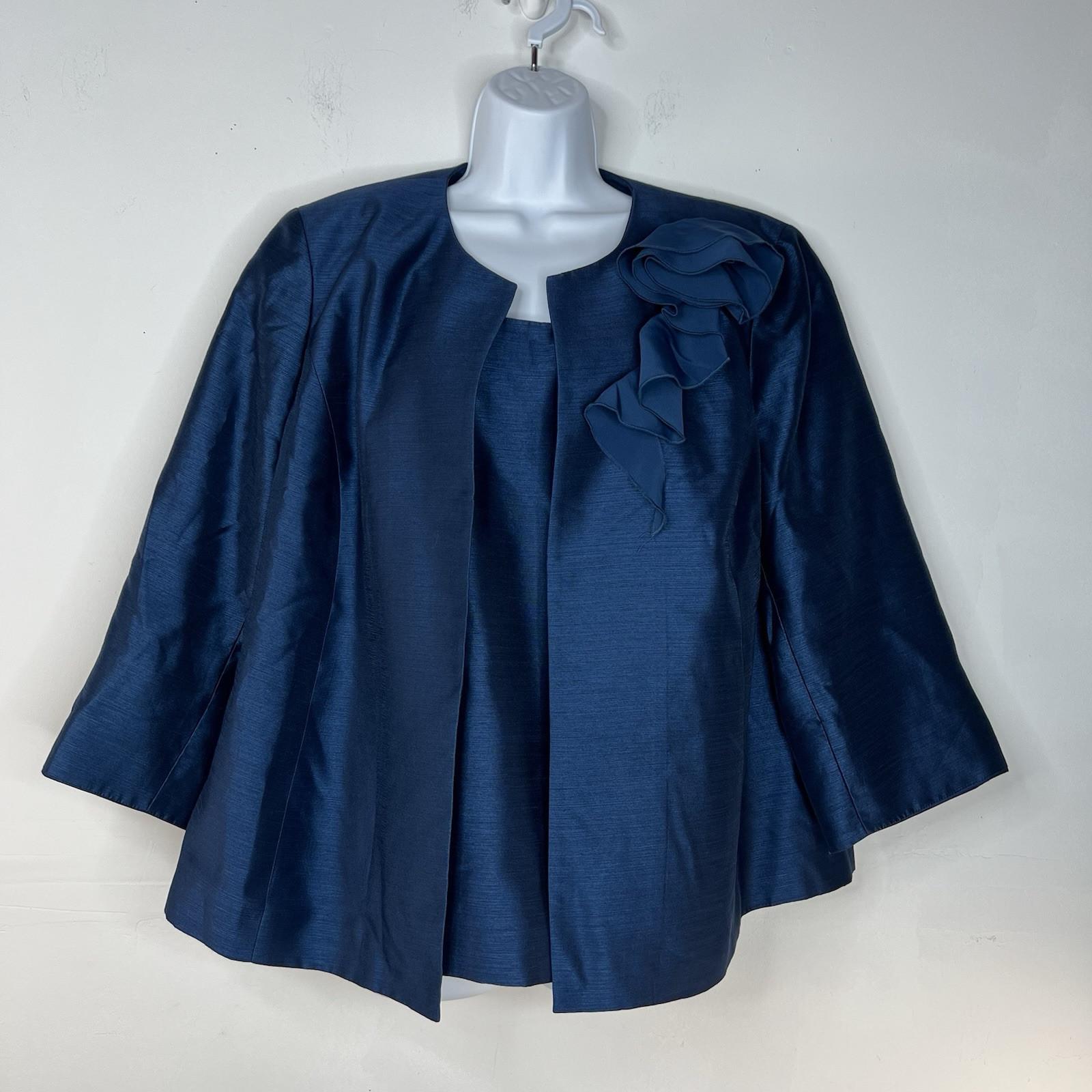 Kasper Polyester Skirt Suit Top 16W Navy Timeless Lined Cocktail Collarless
