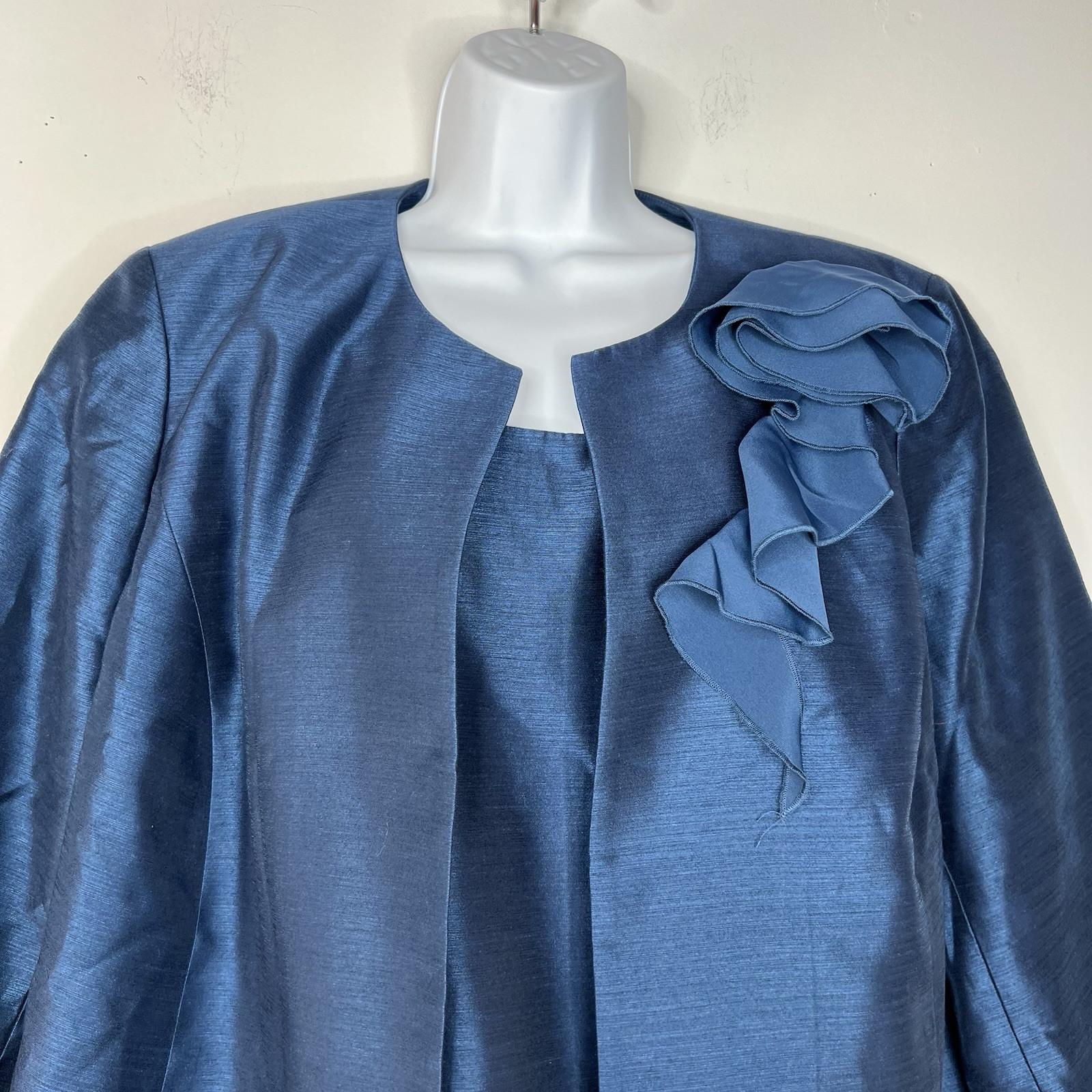 Kasper Polyester Skirt Suit Top 16W Navy Timeless Lined Cocktail Collarless