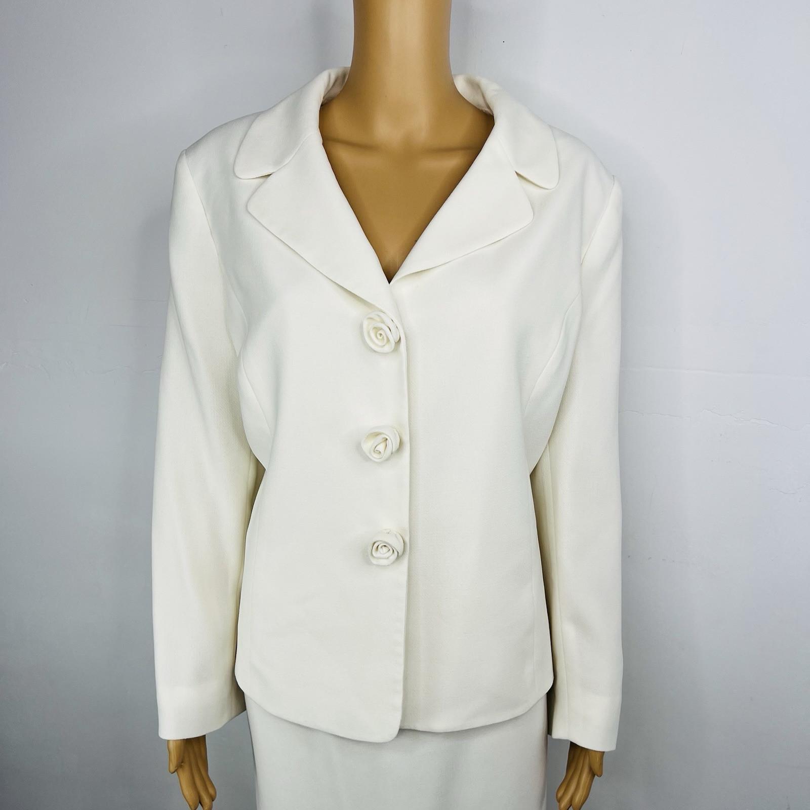 Le Suit Polyester Skirt Suit Size 16 Off White Lined Crepe Timeless Classy 2PC