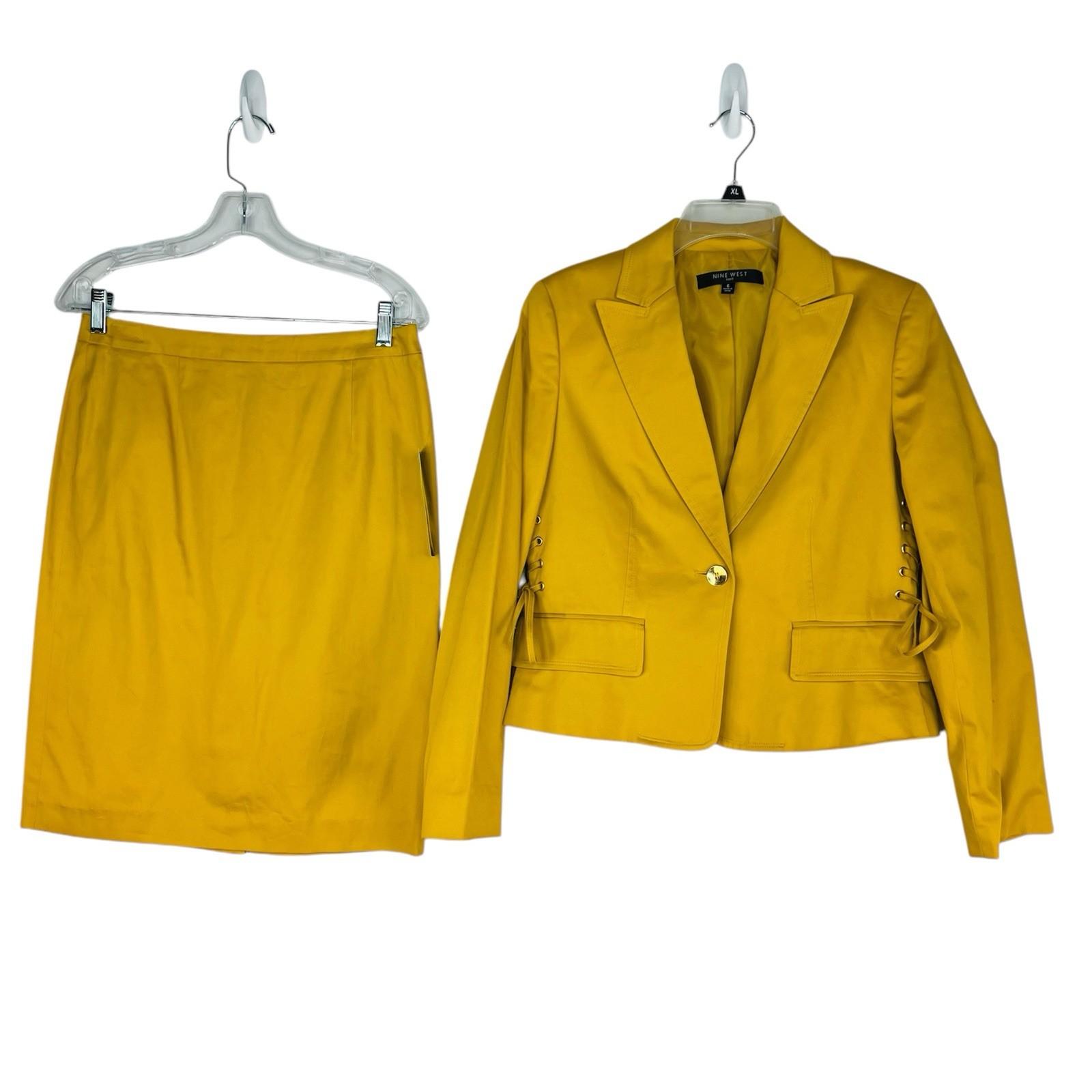 Nine West Cotton Stretch Skirt Suit Size 6 Marigold lace Business Career New