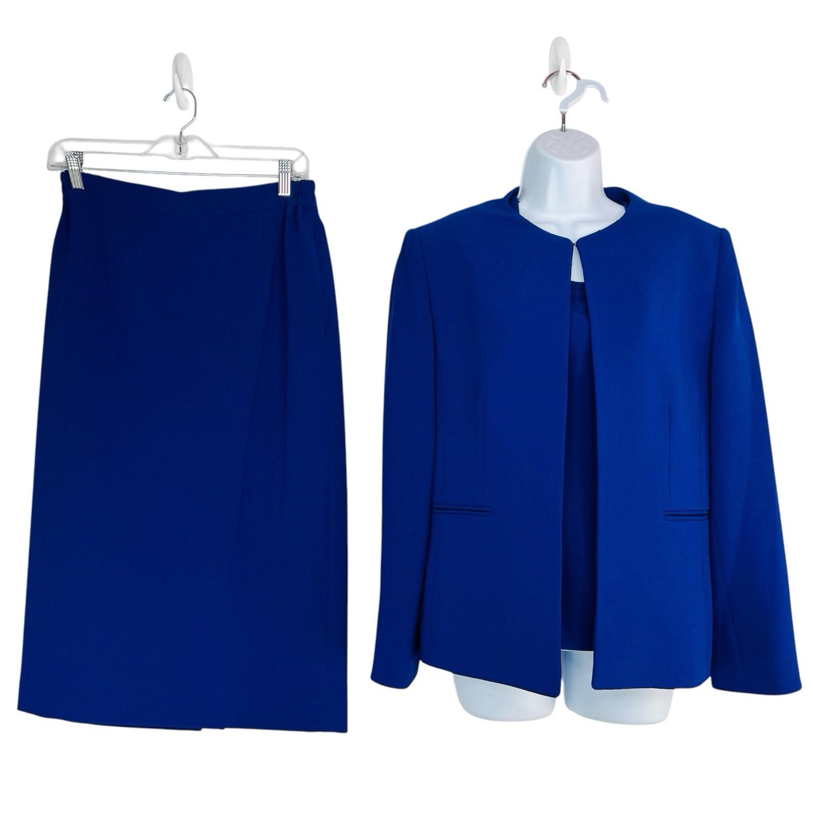 Giovanna Signature Skirt Suit Top 8 Blue Crepe Elegant Collarless Church 3PC New