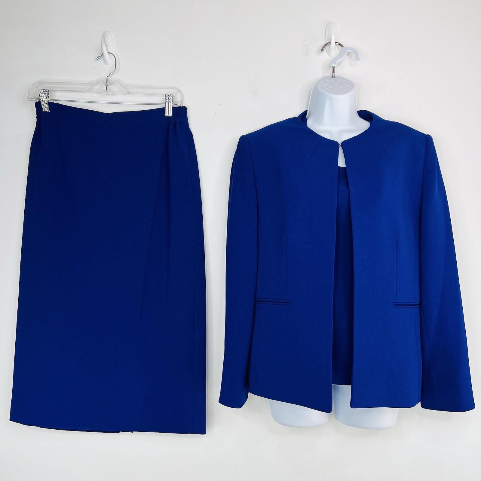 Giovanna Signature Skirt Suit Top 8 Blue Crepe Elegant Collarless Church 3PC New