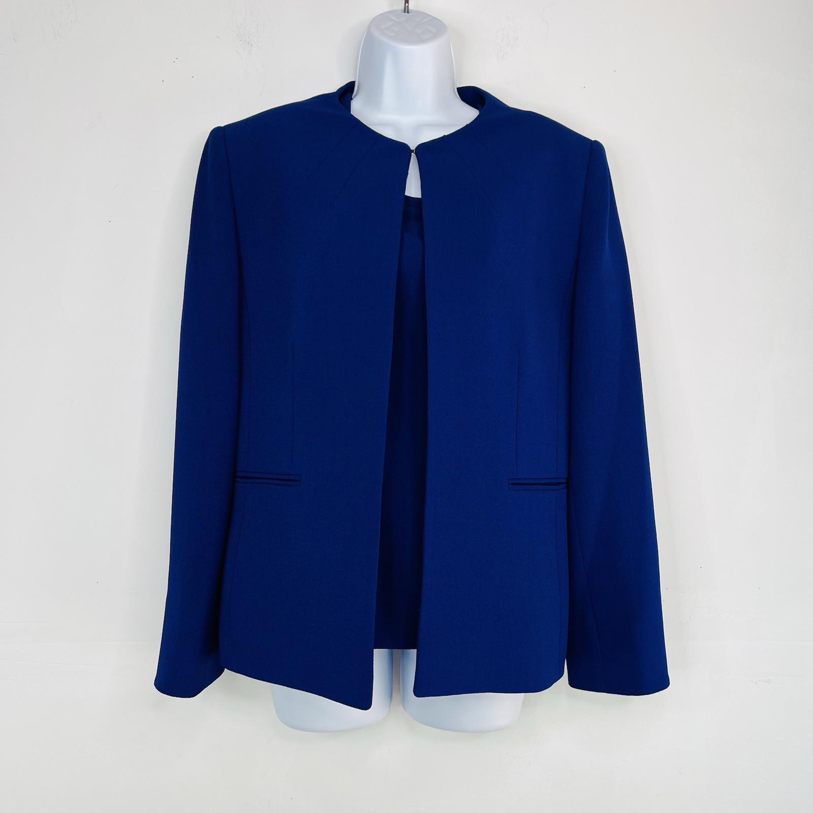 Giovanna Signature Skirt Suit Top 8 Blue Crepe Elegant Collarless Church 3PC New