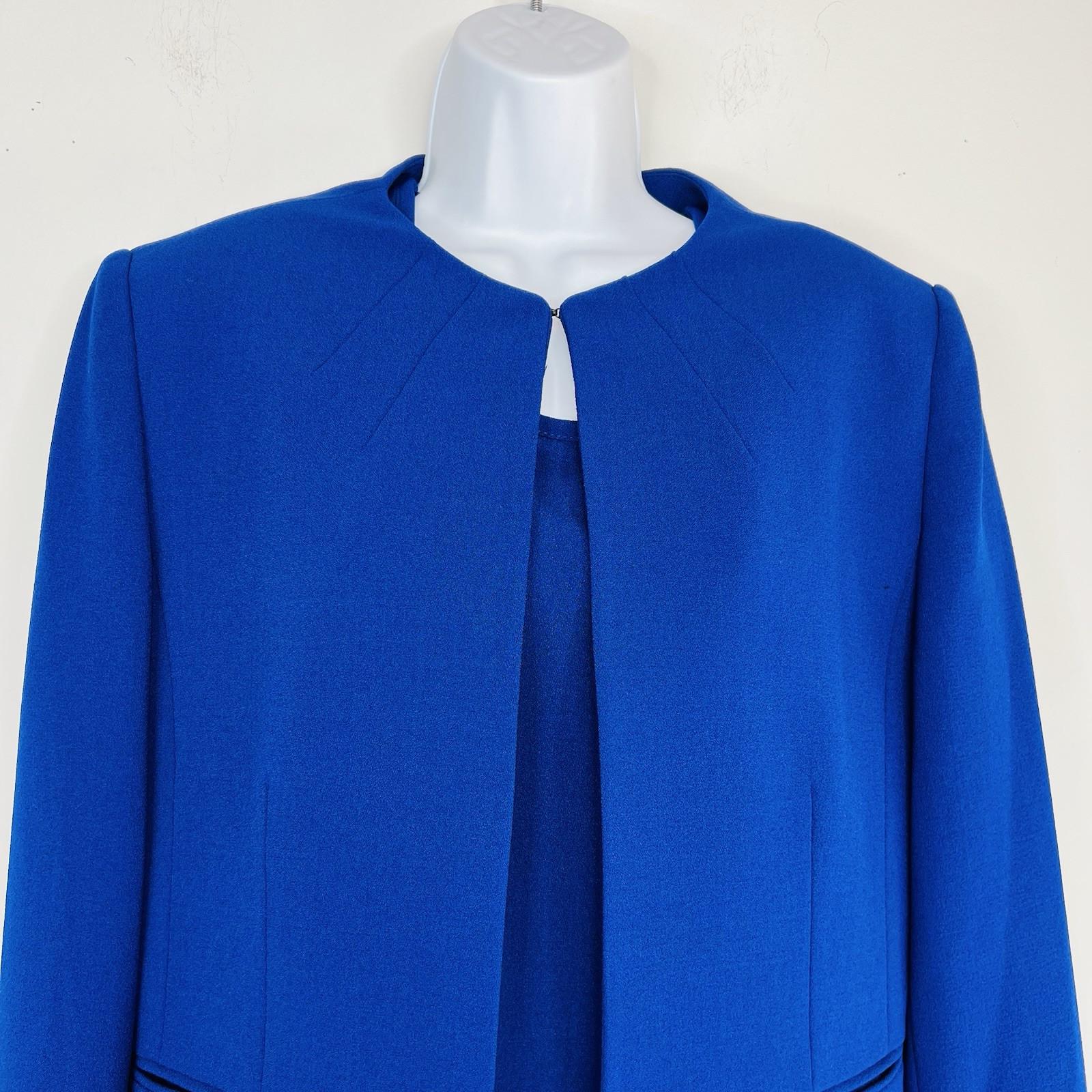 Giovanna Signature Skirt Suit Top 8 Blue Crepe Elegant Collarless Church 3PC New