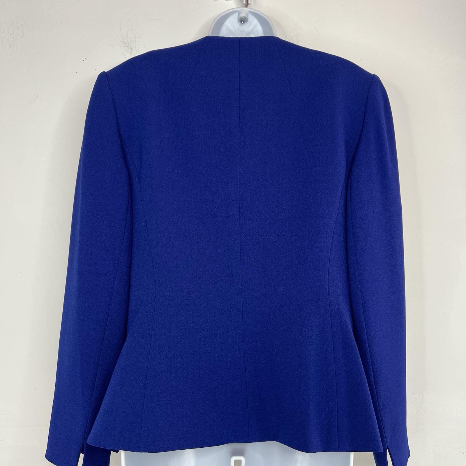 Giovanna Signature Skirt Suit Top 8 Blue Crepe Elegant Collarless Church 3PC New