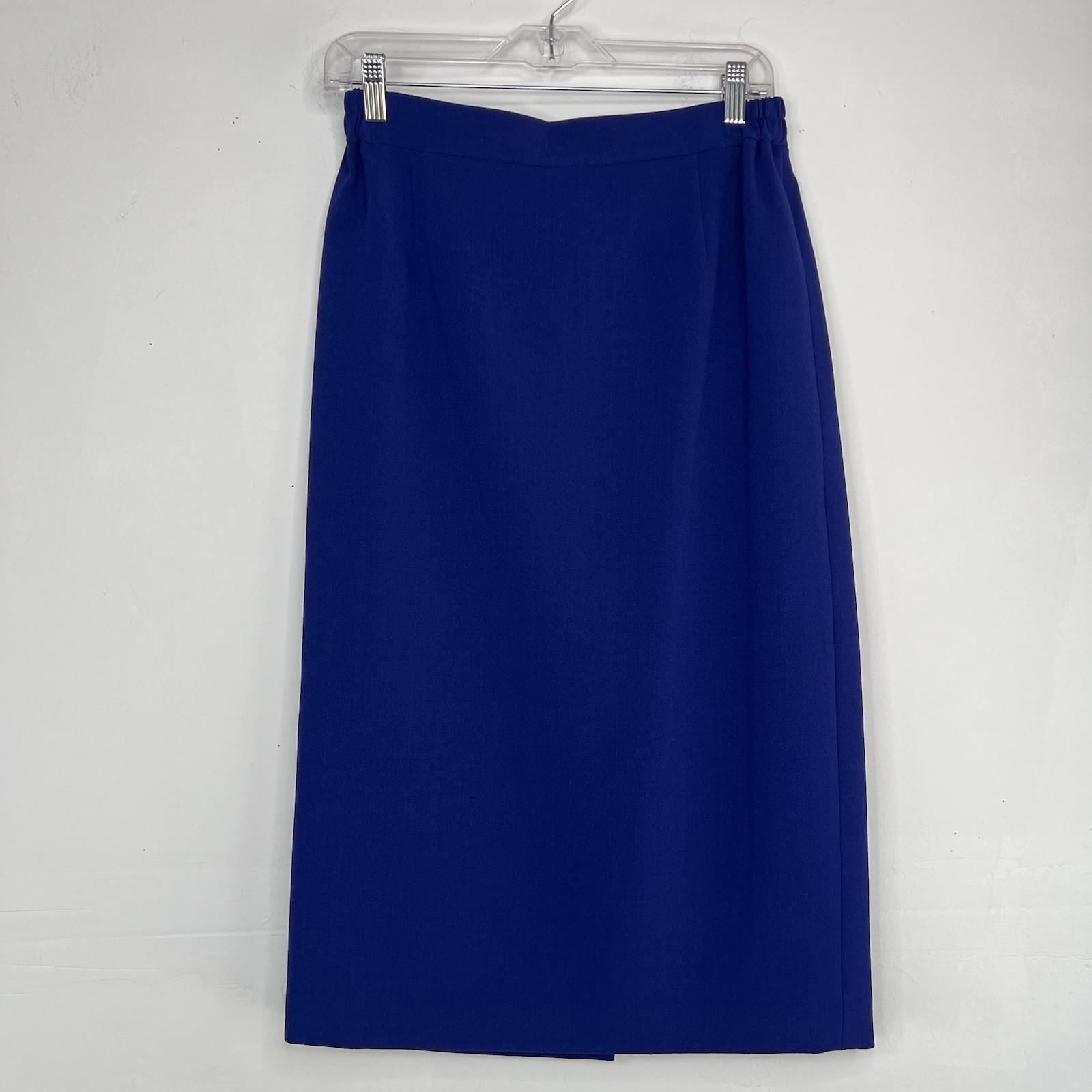 Giovanna Signature Skirt Suit Top 8 Blue Crepe Elegant Collarless Church 3PC New
