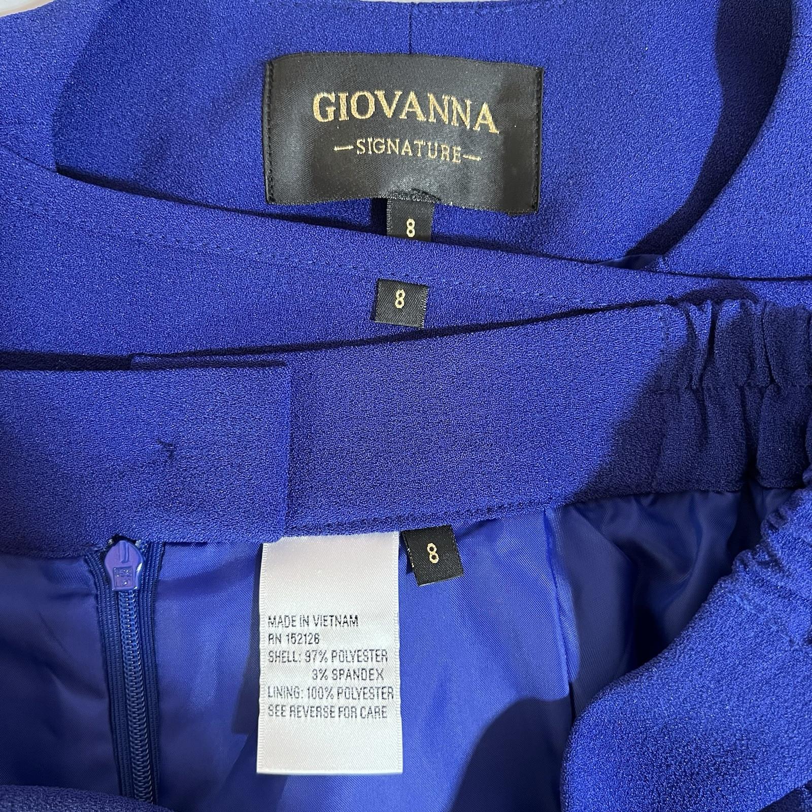 Giovanna Signature Skirt Suit Top 8 Blue Crepe Elegant Collarless Church 3PC New