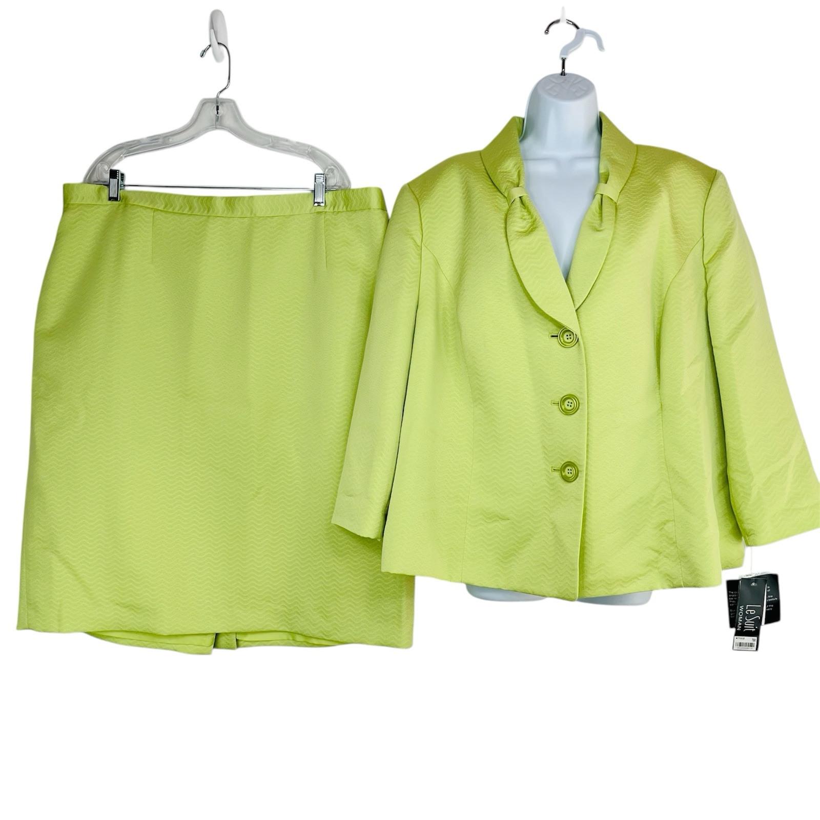 s-l1600-35.jpg Le Suit Polyester Skirt Suit Size 22W Lime Green Textured Shawl Collar 2PC New