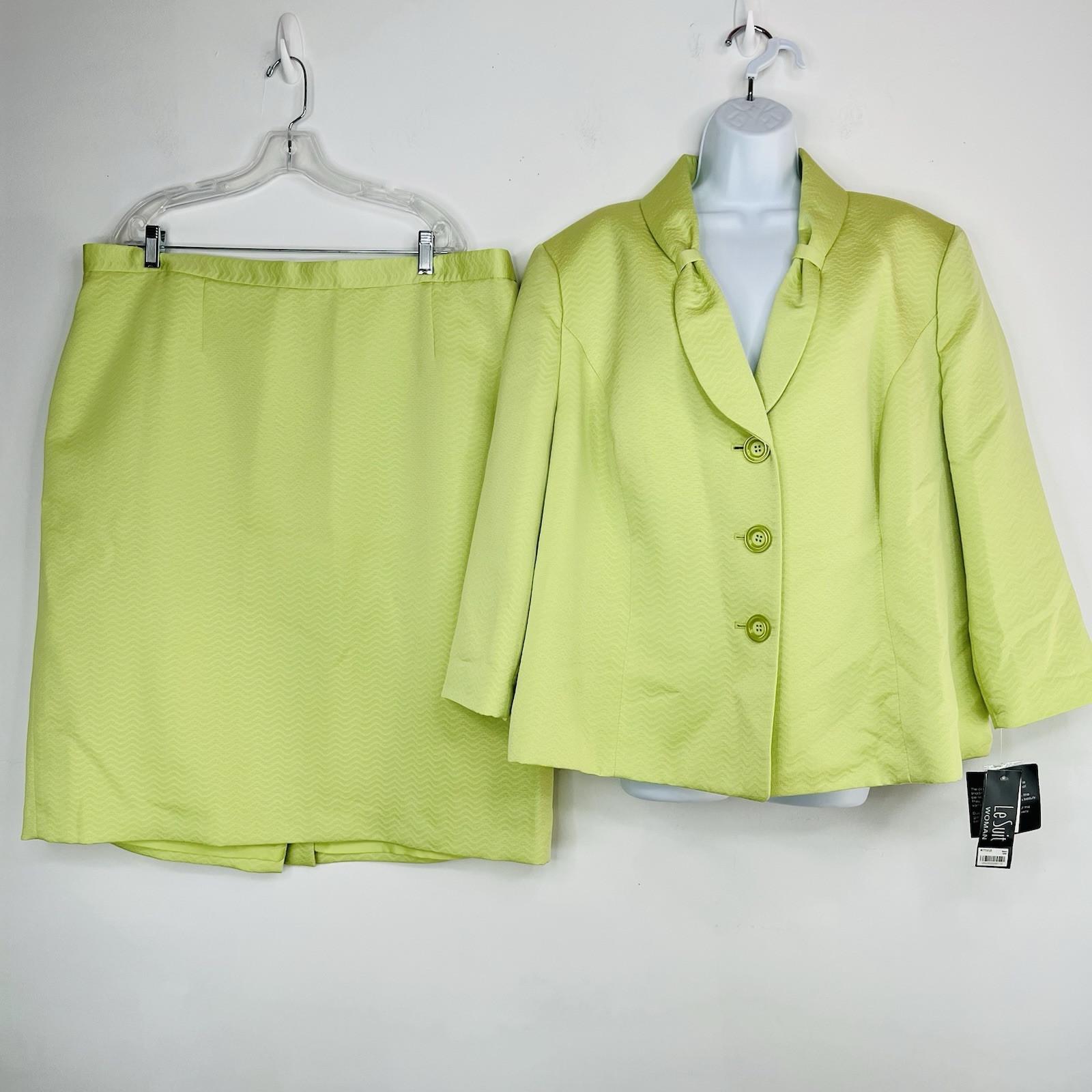 s-l1600-36.jpg Le Suit Polyester Skirt Suit Size 22W Lime Green Textured Shawl Collar 2PC New