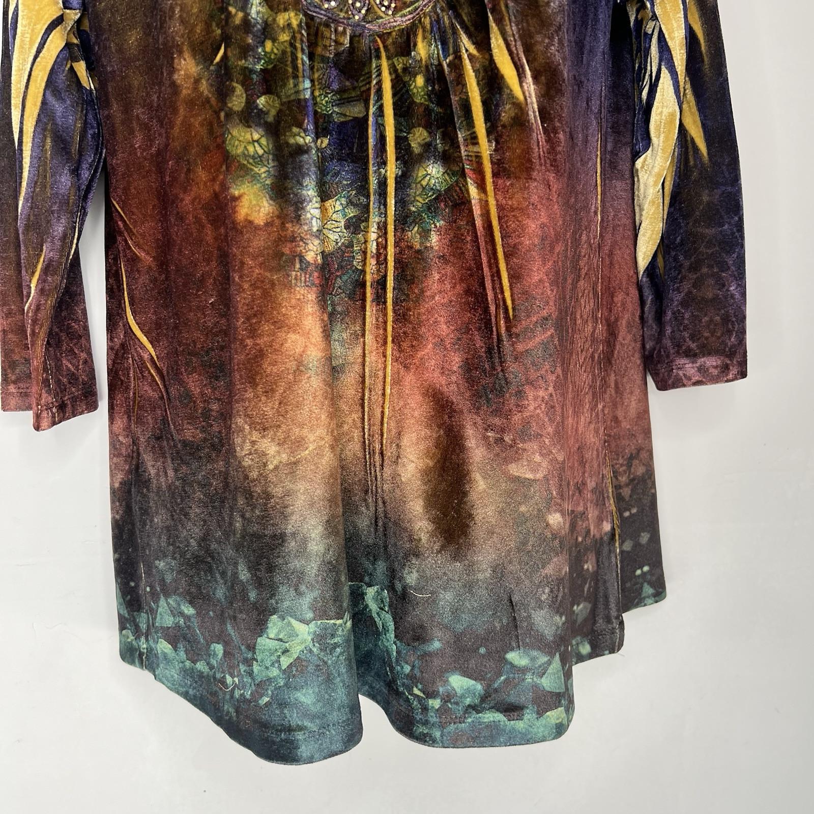 One World Tunic Top Size XL Sublimation Boho Velvet Studded Art Fairy Grunge
