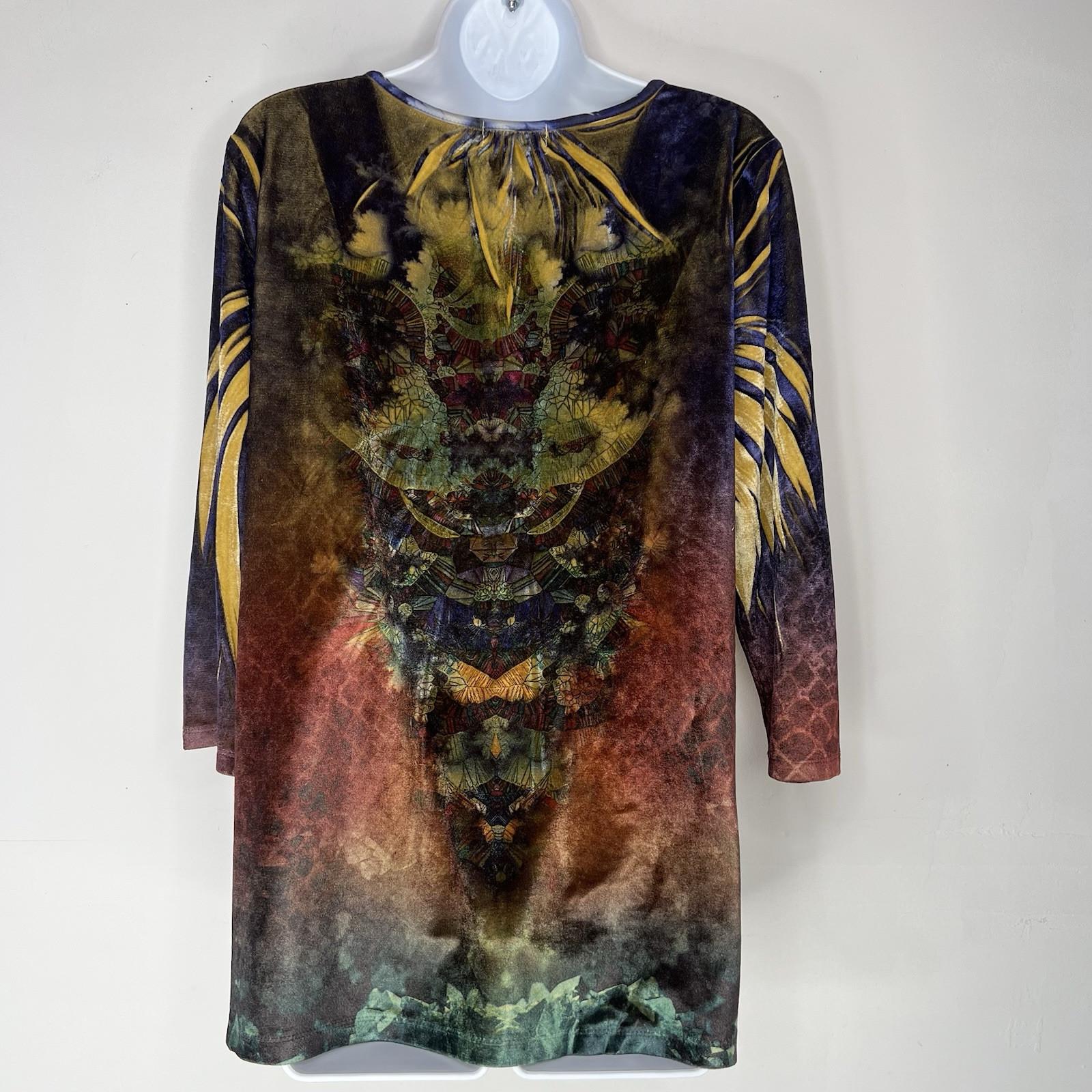 One World Tunic Top Size XL Sublimation Boho Velvet Studded Art Fairy Grunge