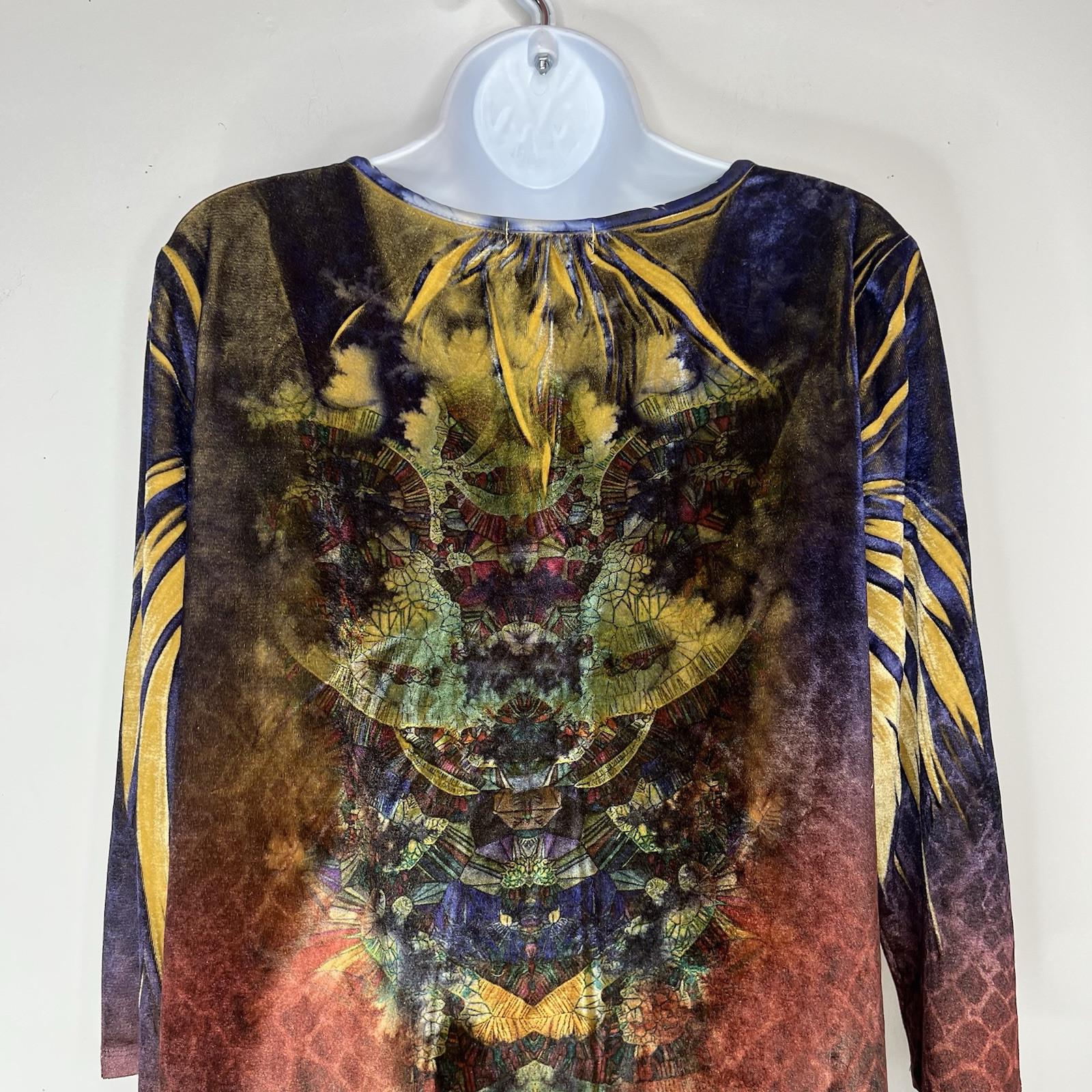 One World Tunic Top Size XL Sublimation Boho Velvet Studded Art Fairy Grunge