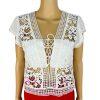 Express Top S Off White Embroidered Open Lace Cap Sleeves V Neck Tie Romantic
