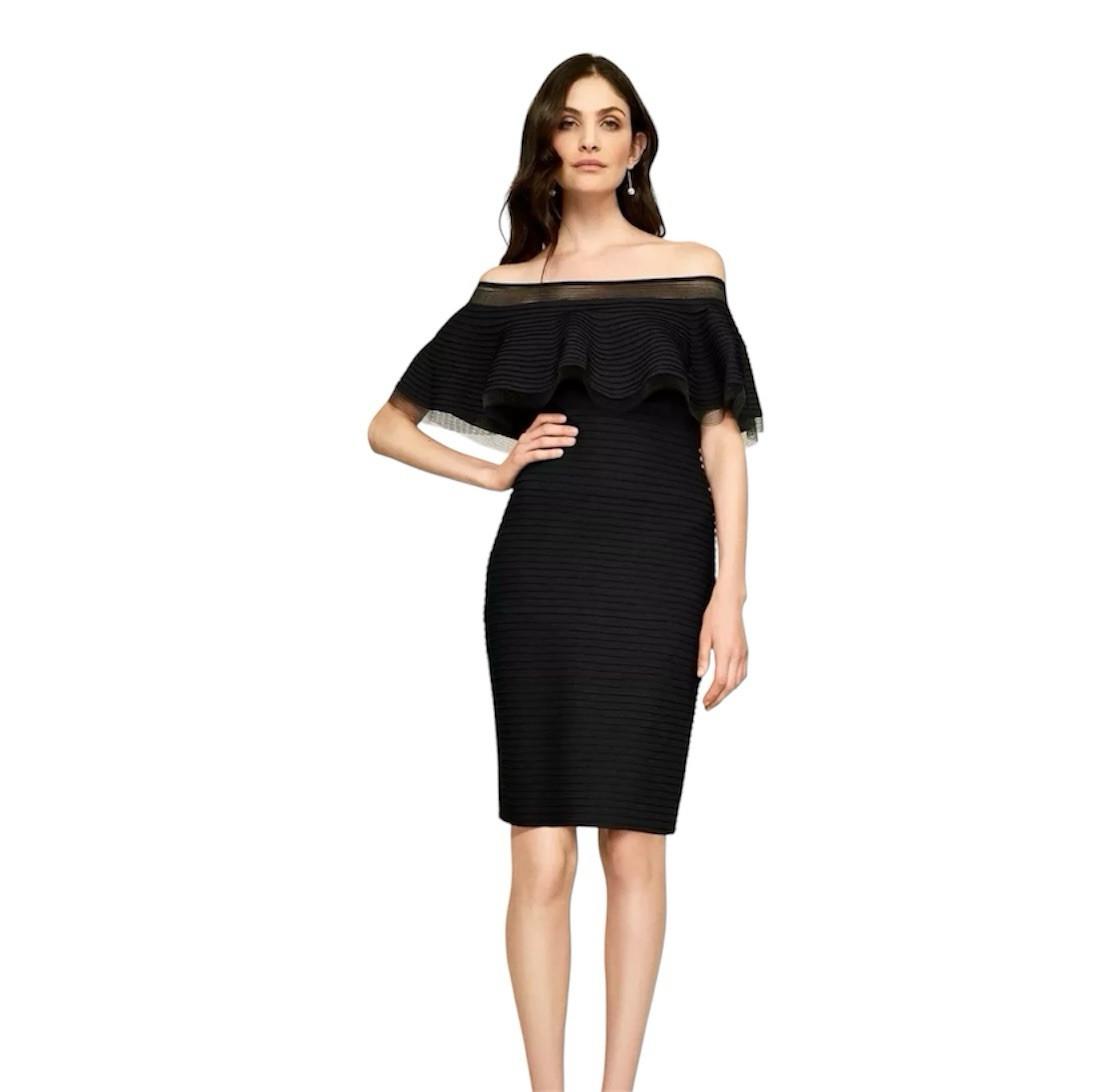 Tadashi Shoji Tabora off-shoulder ruffle dress size M layered tiered Minimalist