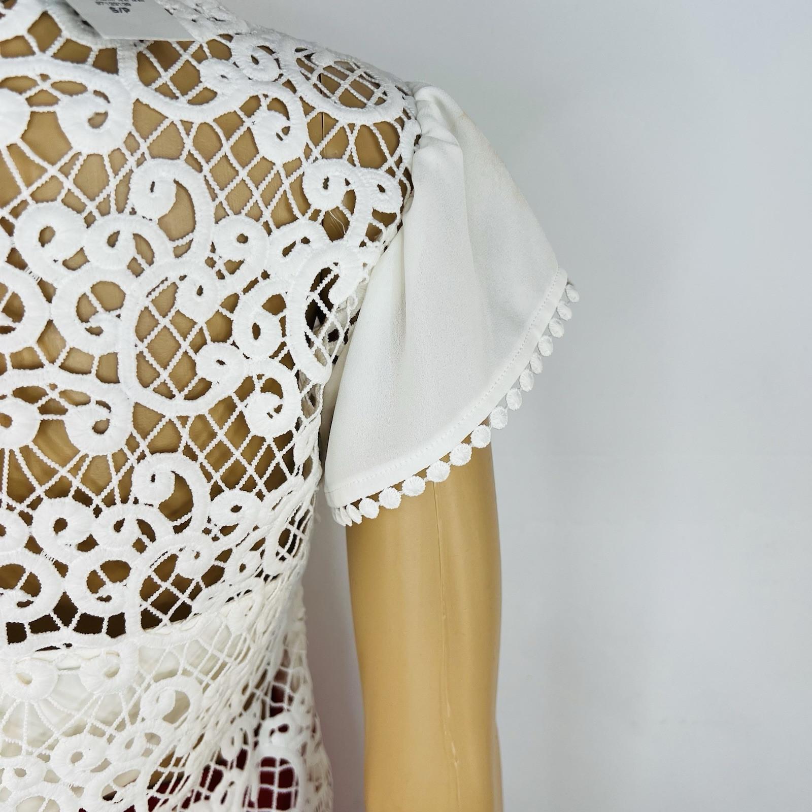 Express Top S Off White Embroidered Open Lace Cap Sleeves V Neck Tie Romantic