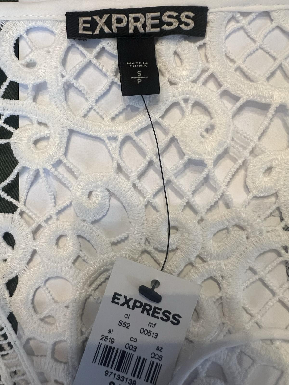 Express Top S Off White Embroidered Open Lace Cap Sleeves V Neck Tie Romantic
