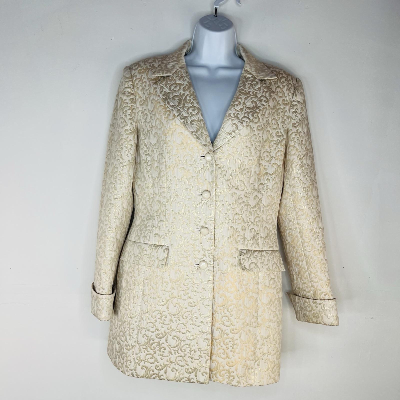 John Meyer Polyester Rayon Metallic Skirt Suit Size 10 Gold Floral Cocktail