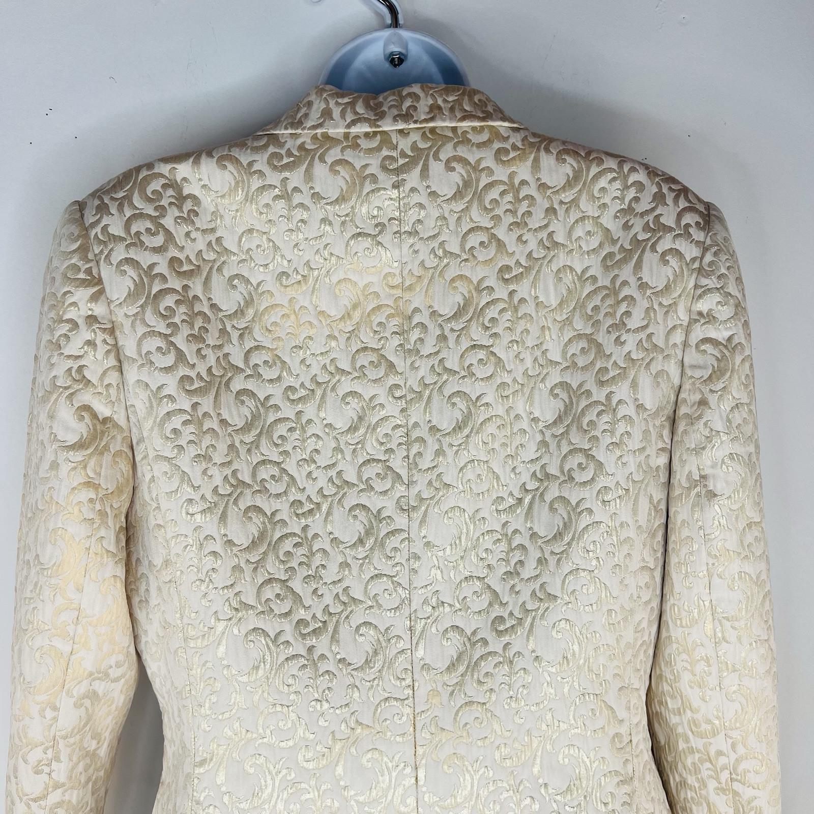 John Meyer Polyester Rayon Metallic Skirt Suit Size 10 Gold Floral Cocktail