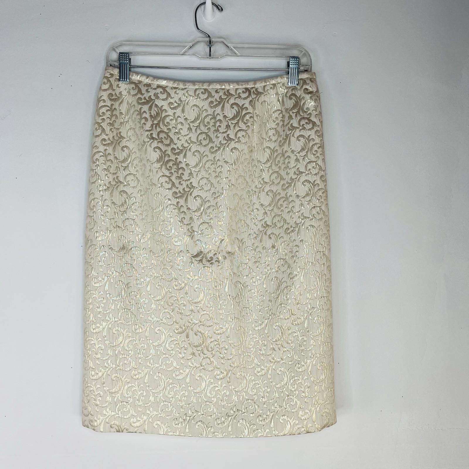 John Meyer Polyester Rayon Metallic Skirt Suit Size 10 Gold Floral Cocktail