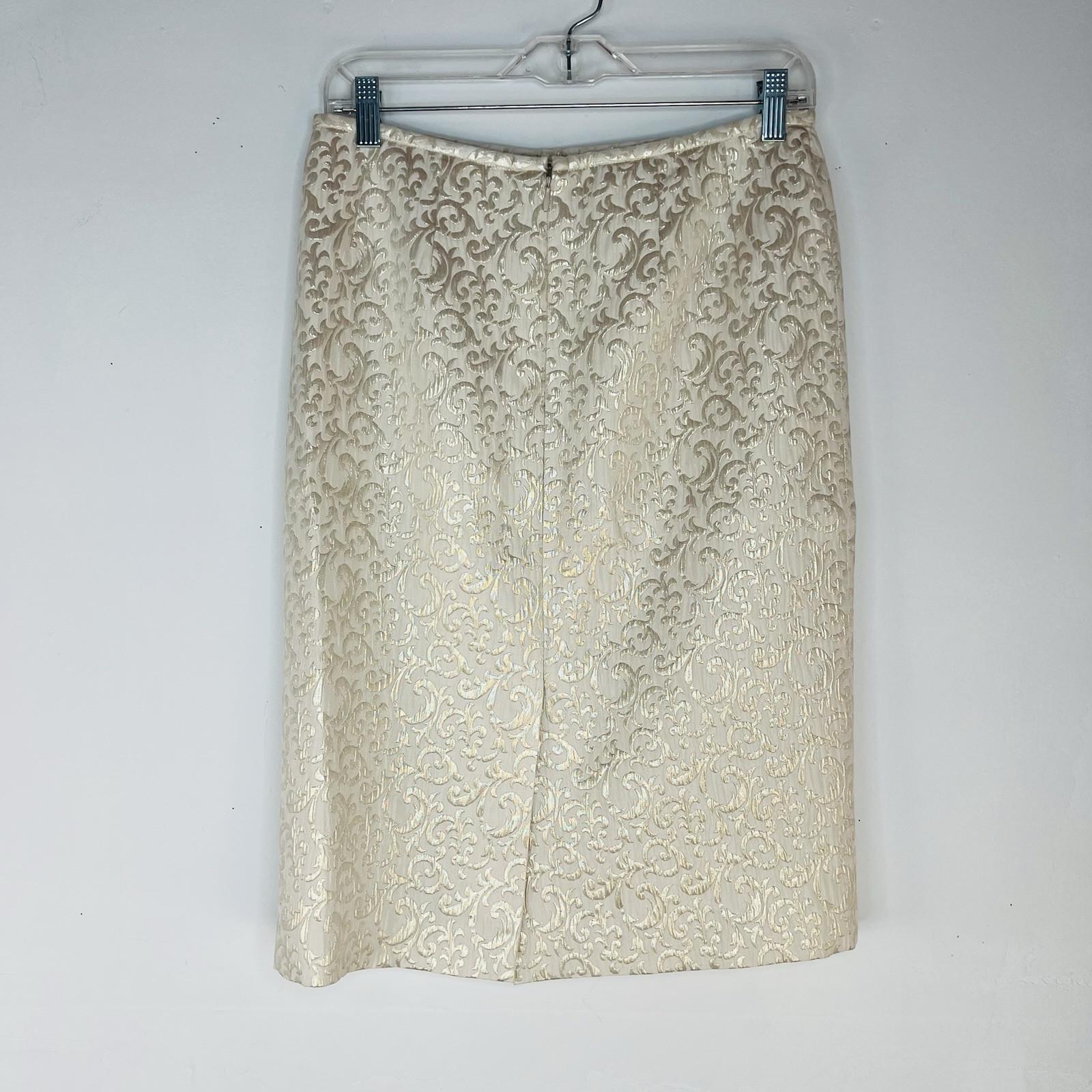 John Meyer Polyester Rayon Metallic Skirt Suit Size 10 Gold Floral Cocktail