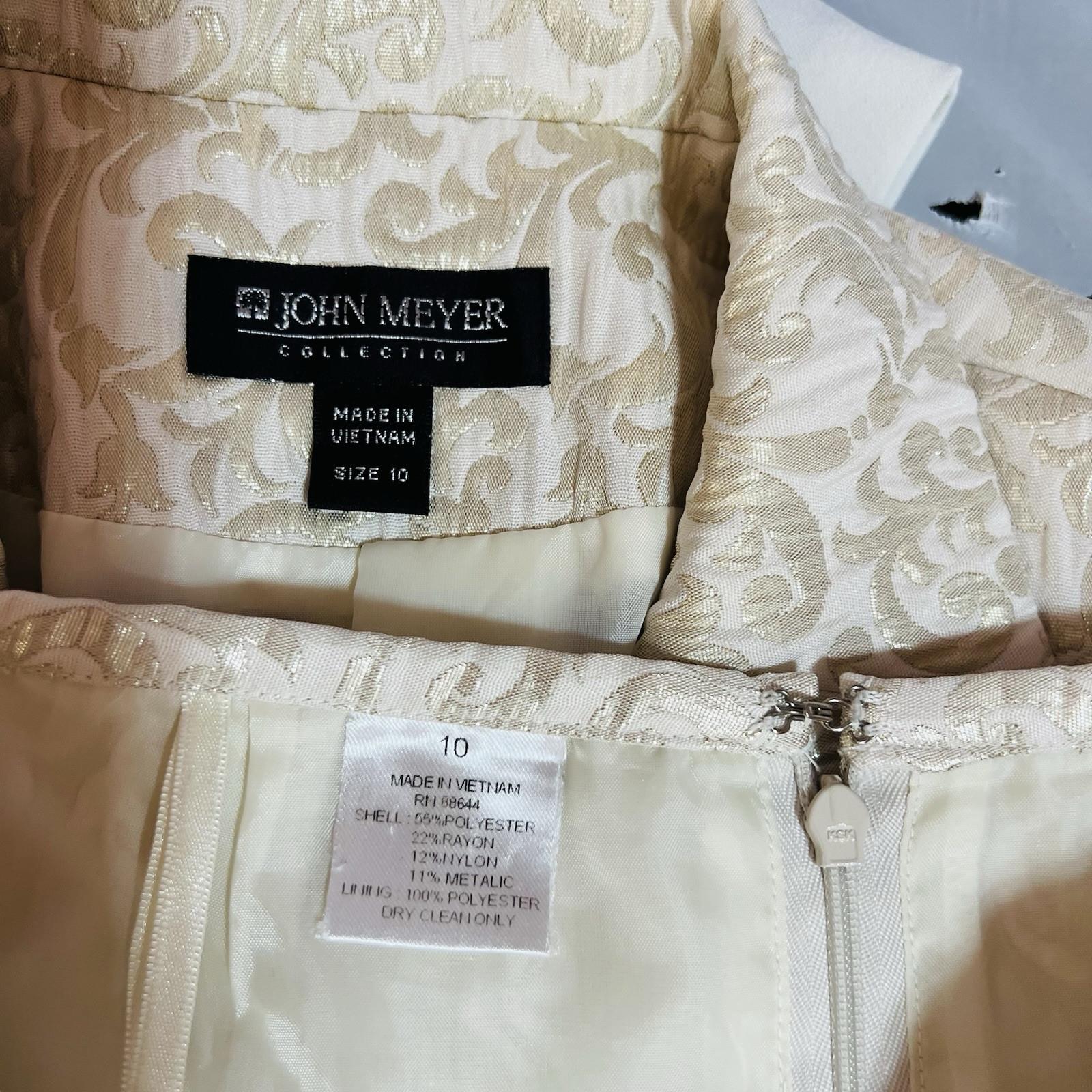 John Meyer Polyester Rayon Metallic Skirt Suit Size 10 Gold Floral Cocktail