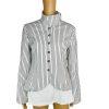 Jenni Kayne Cotton Blazer Jacket 10 Black White Striped Stand Up Collar Luxury