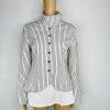 Jenni Kayne Cotton Blazer Jacket 10 Black White Striped Stand Up Collar Luxury