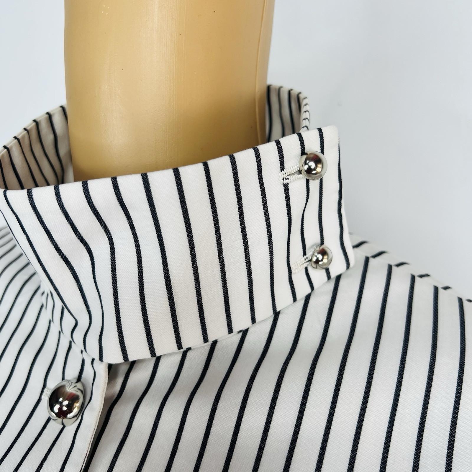 Jenni Kayne Cotton Blazer Jacket 10 Black White Striped Stand Up Collar Luxury