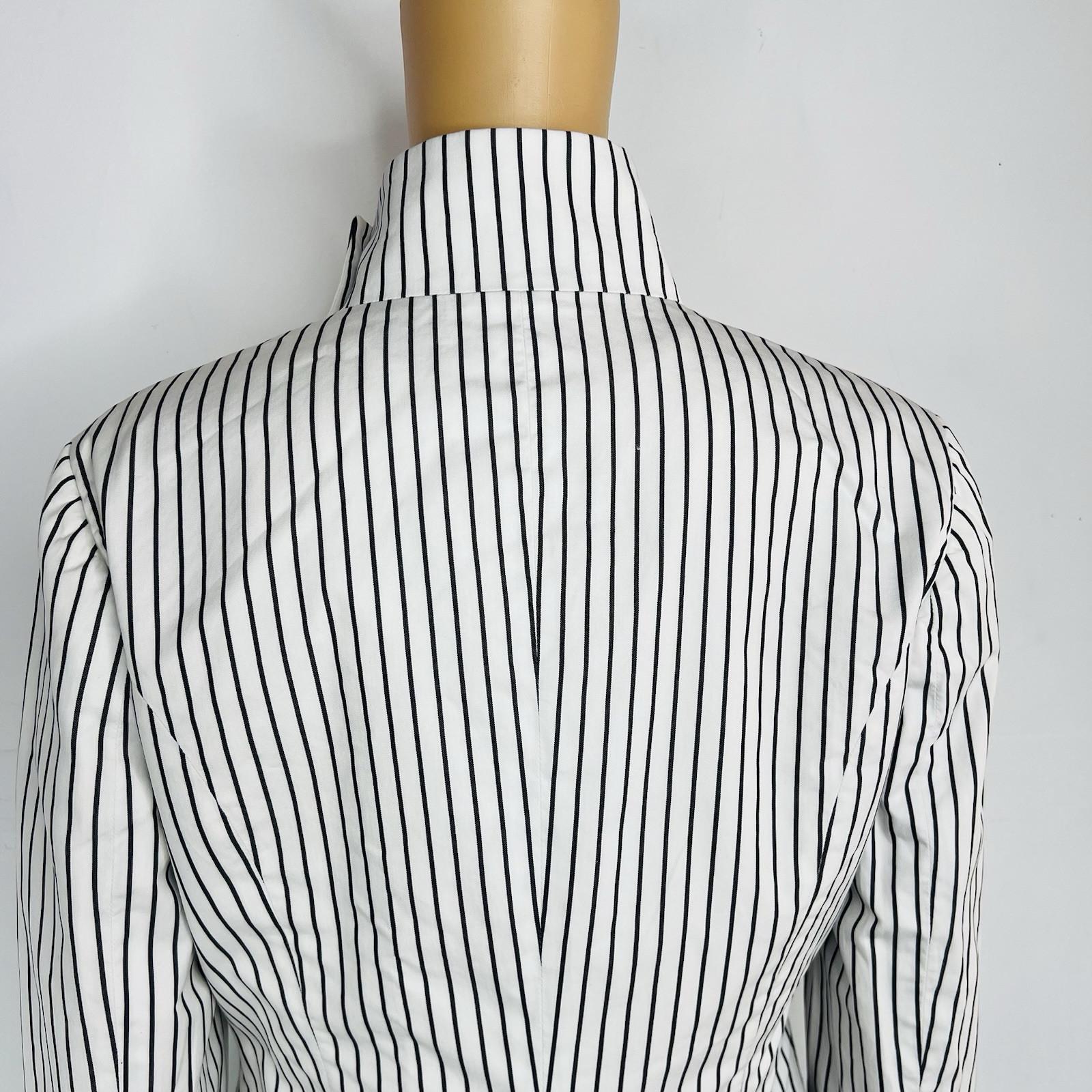 Jenni Kayne Cotton Blazer Jacket 10 Black White Striped Stand Up Collar Luxury