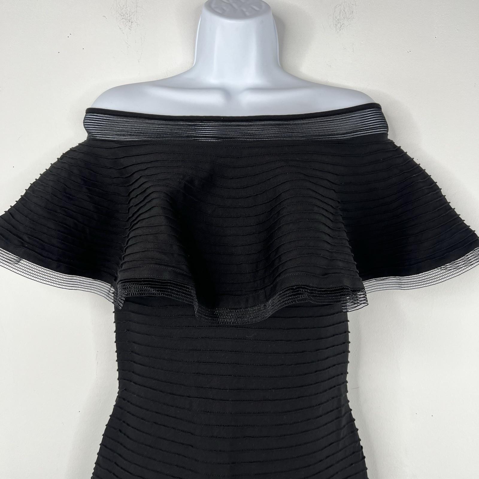 Tadashi Shoji Tabora off-shoulder ruffle dress size M layered tiered Minimalist