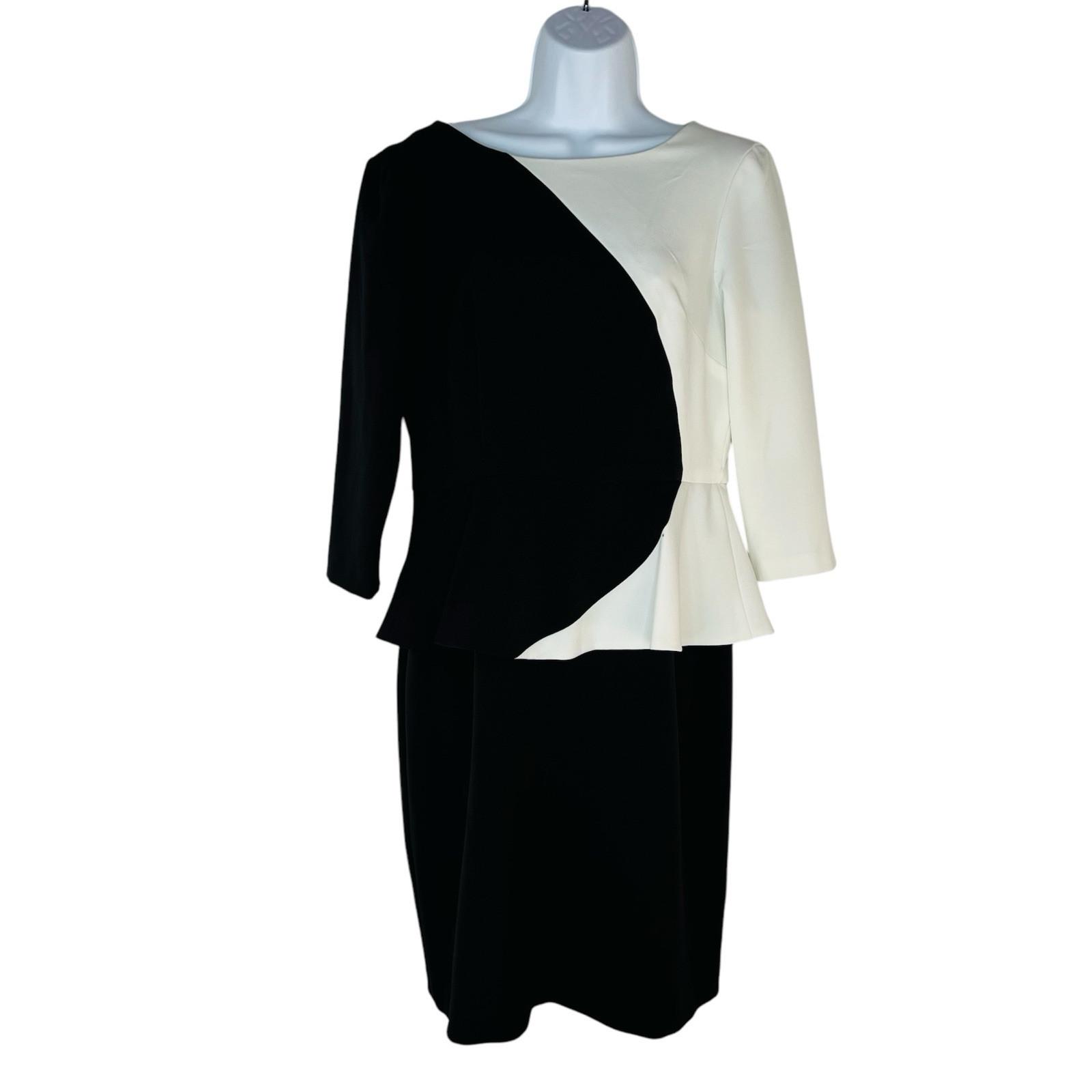 Madison Leigh Polyester Spandex Dress 8P Black White Tiered 3/4 Sleeve Long Zip