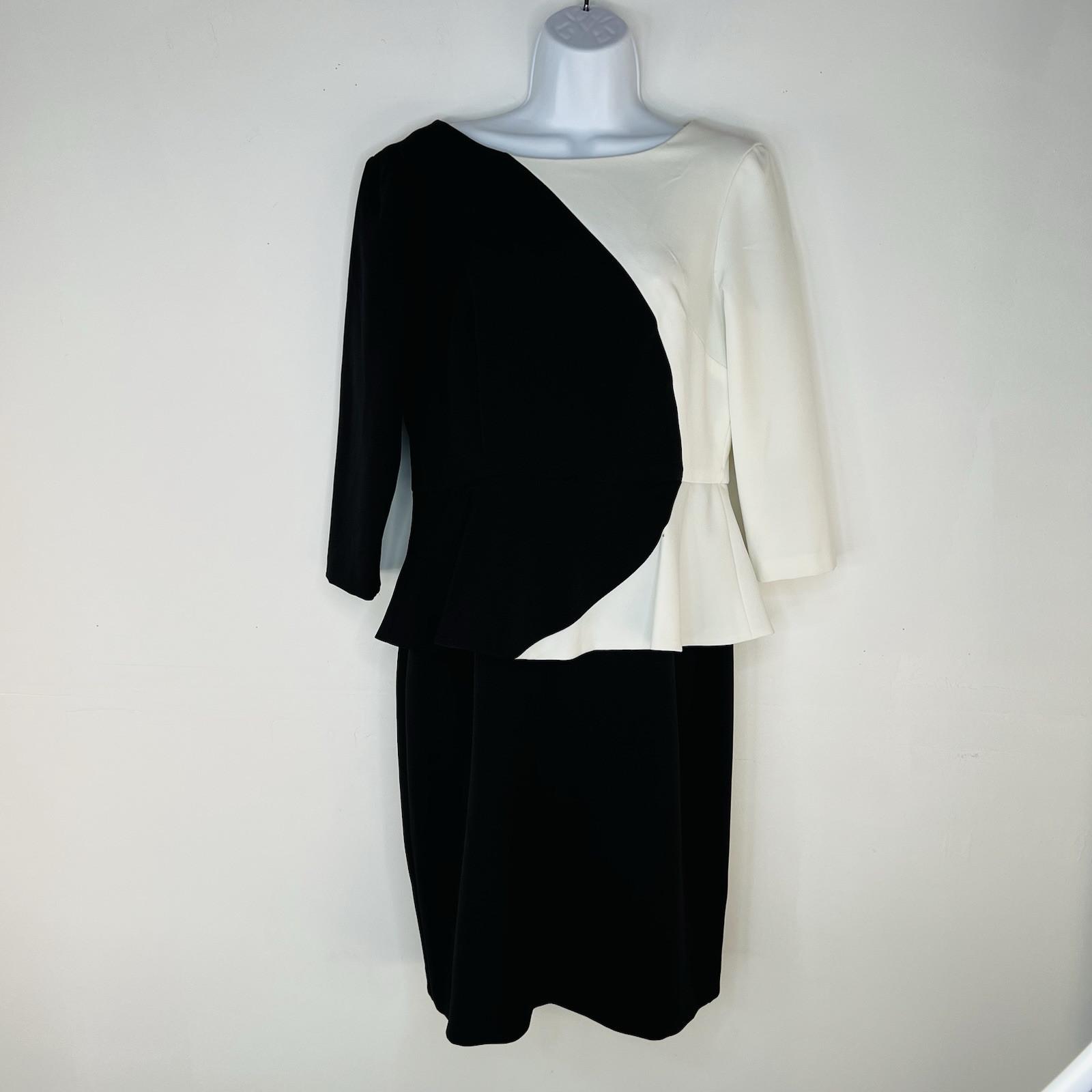 Madison Leigh Polyester Spandex Dress 8P Black White Tiered 3/4 Sleeve Long Zip