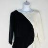 Madison Leigh Polyester Spandex Dress 8P Black White Tiered 3/4 Sleeve Long Zip